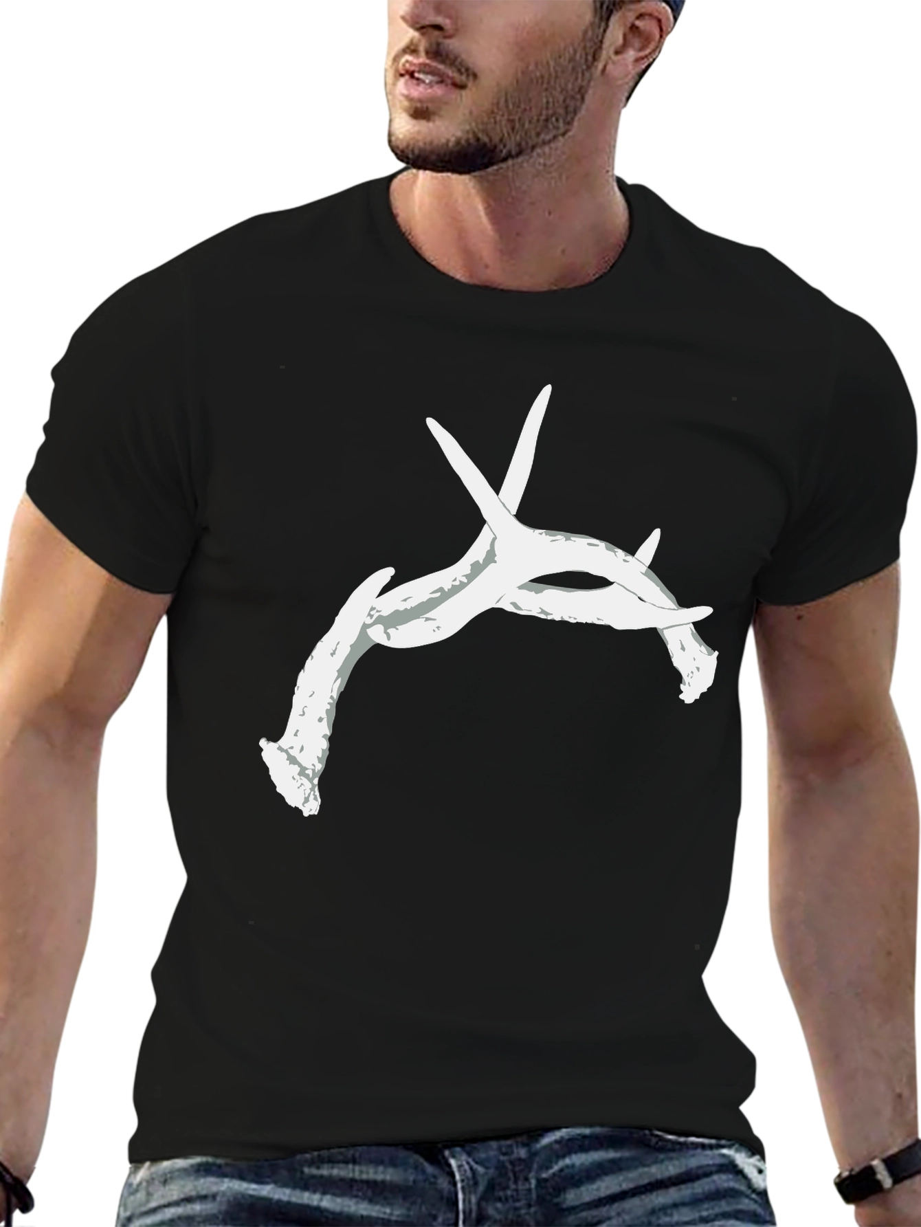 Antler Graphic Tee - Black Cotton Casual Top