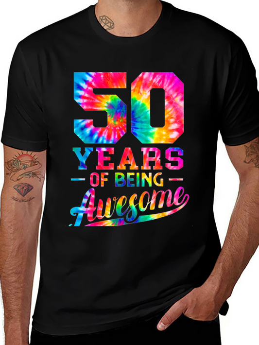 50 Years of Being Awesome Tie-Dye Graphic T-Shirt