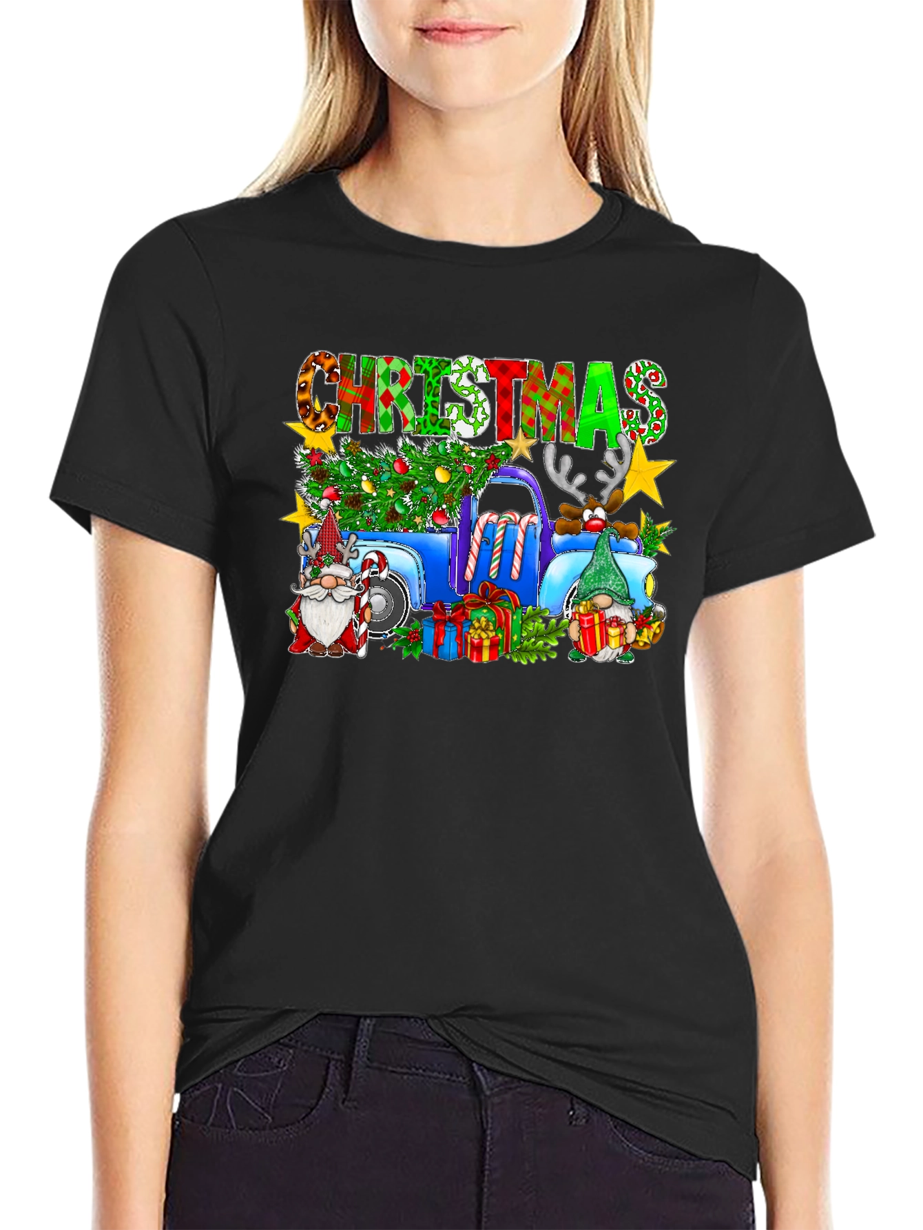 Christmas Gnomes Truck Graphic T-Shirt