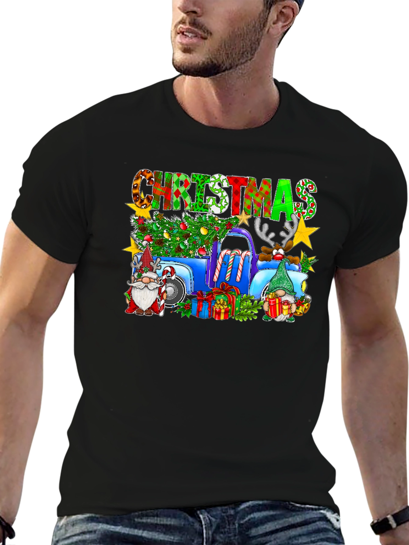 Christmas Gnomes Truck Graphic T-Shirt