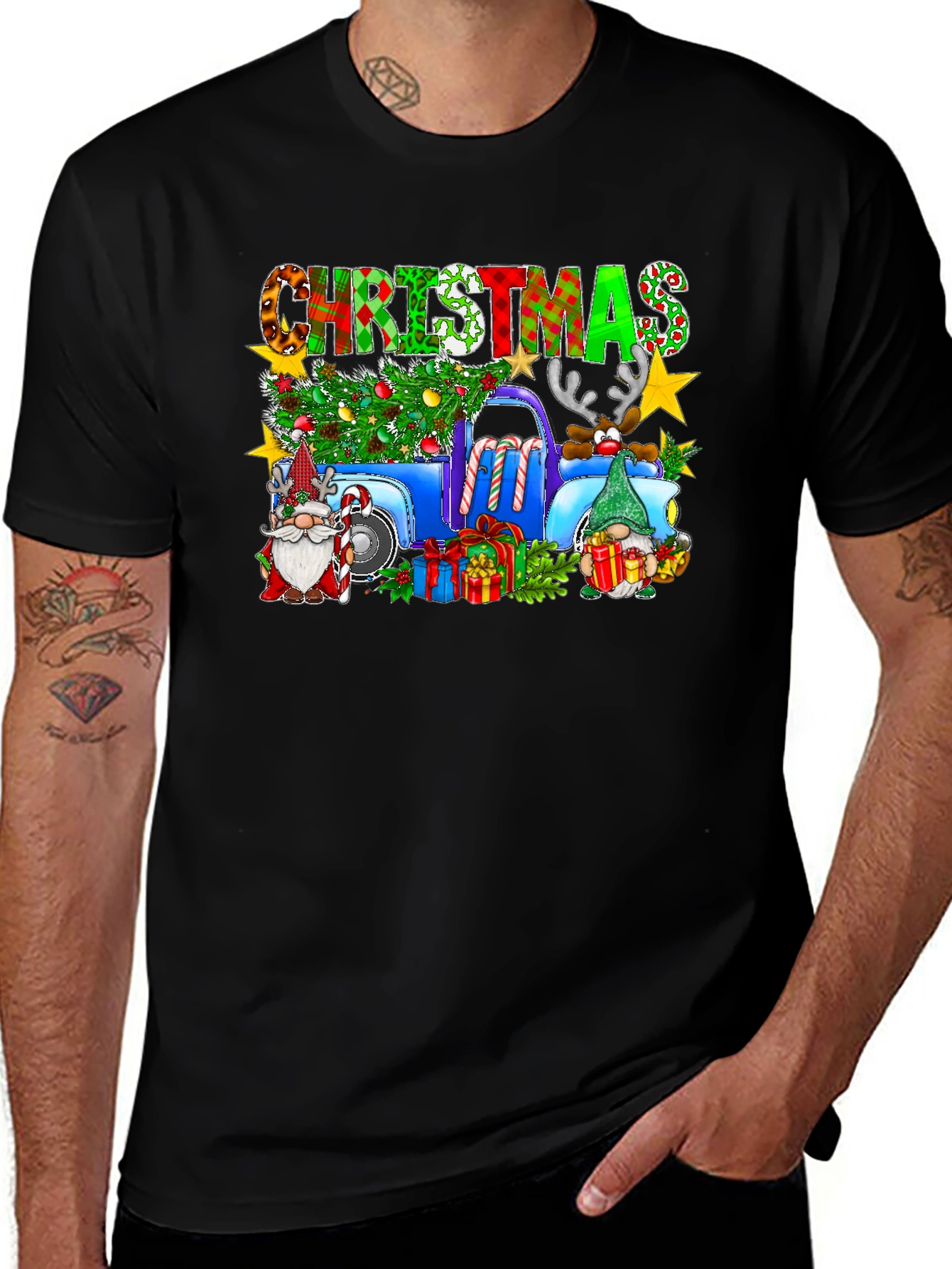 Christmas Gnomes Truck Graphic T-Shirt