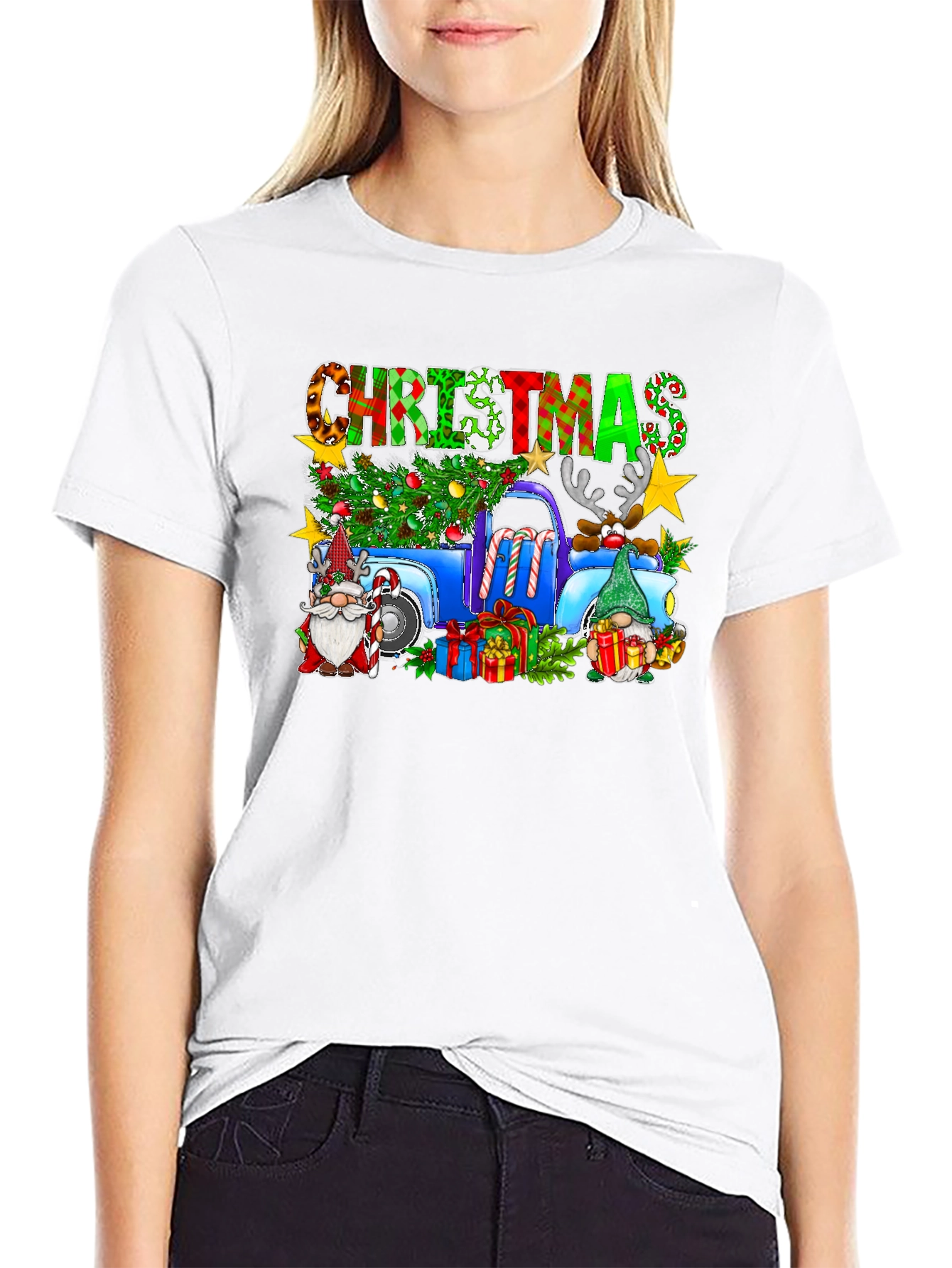 Christmas Gnomes Truck Graphic T-Shirt