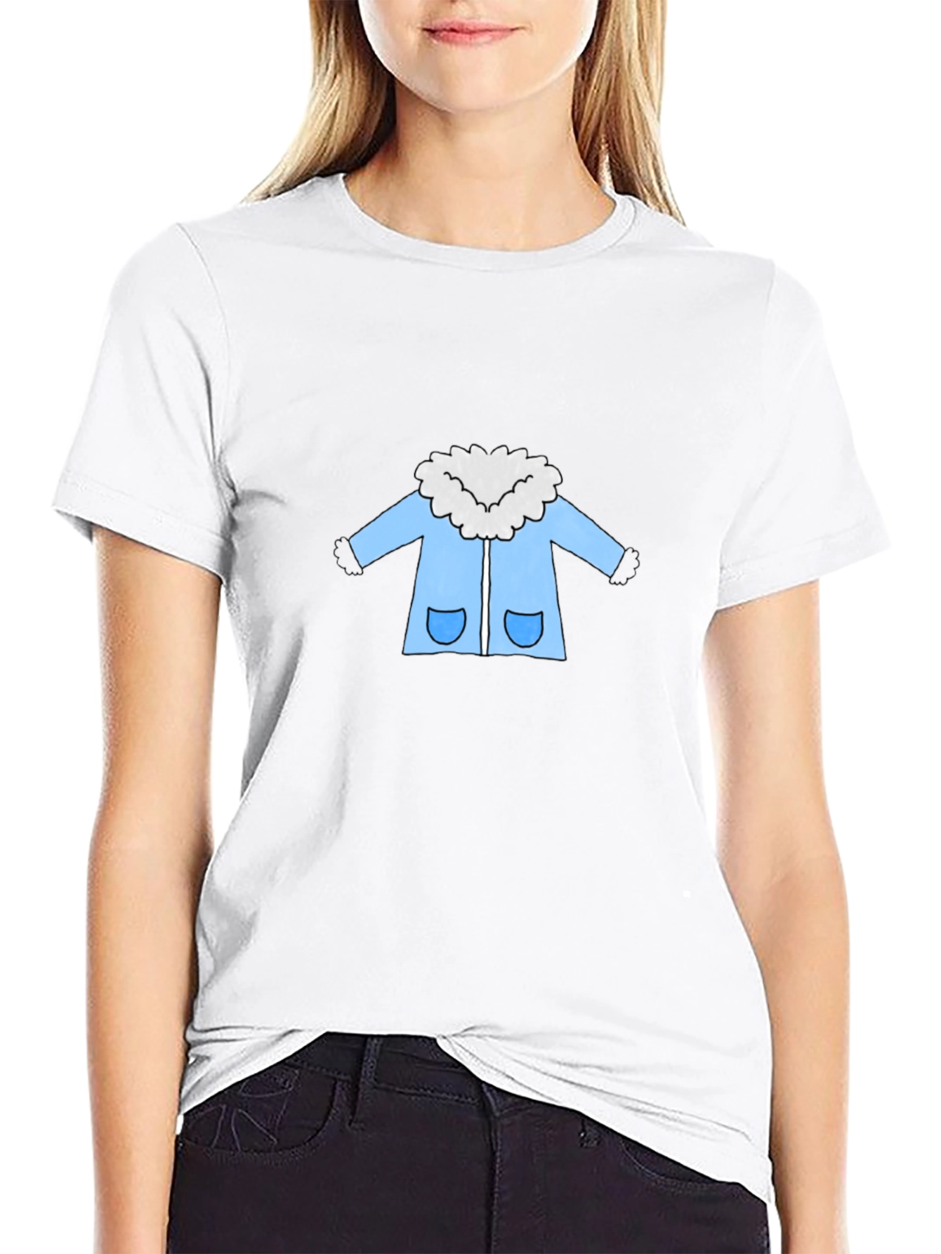 Cartoon Coat Graphic Tee - Black Cotton T-Shirt