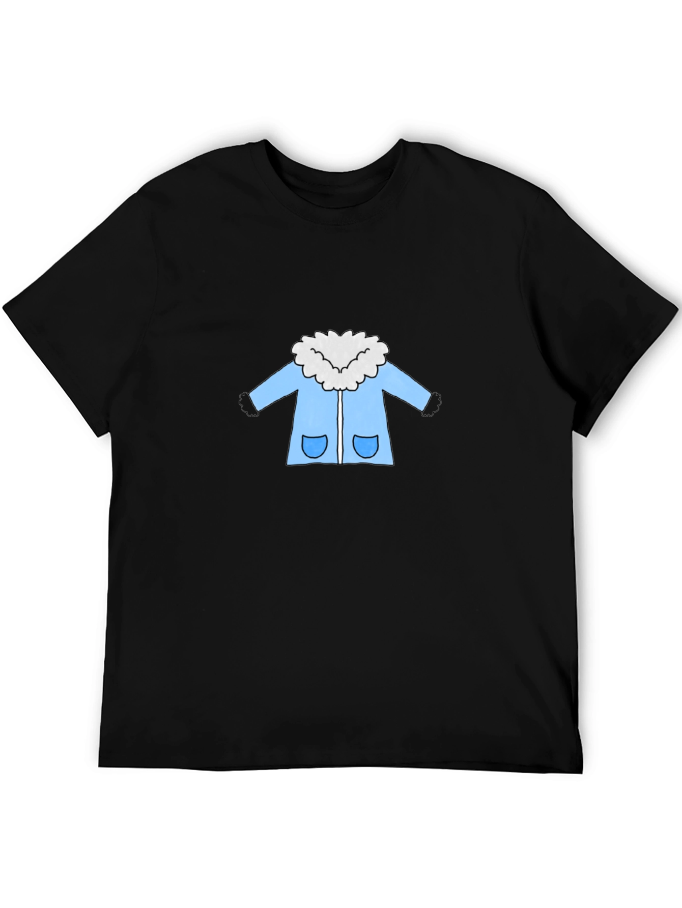 Cartoon Coat Graphic Tee - Black Cotton T-Shirt
