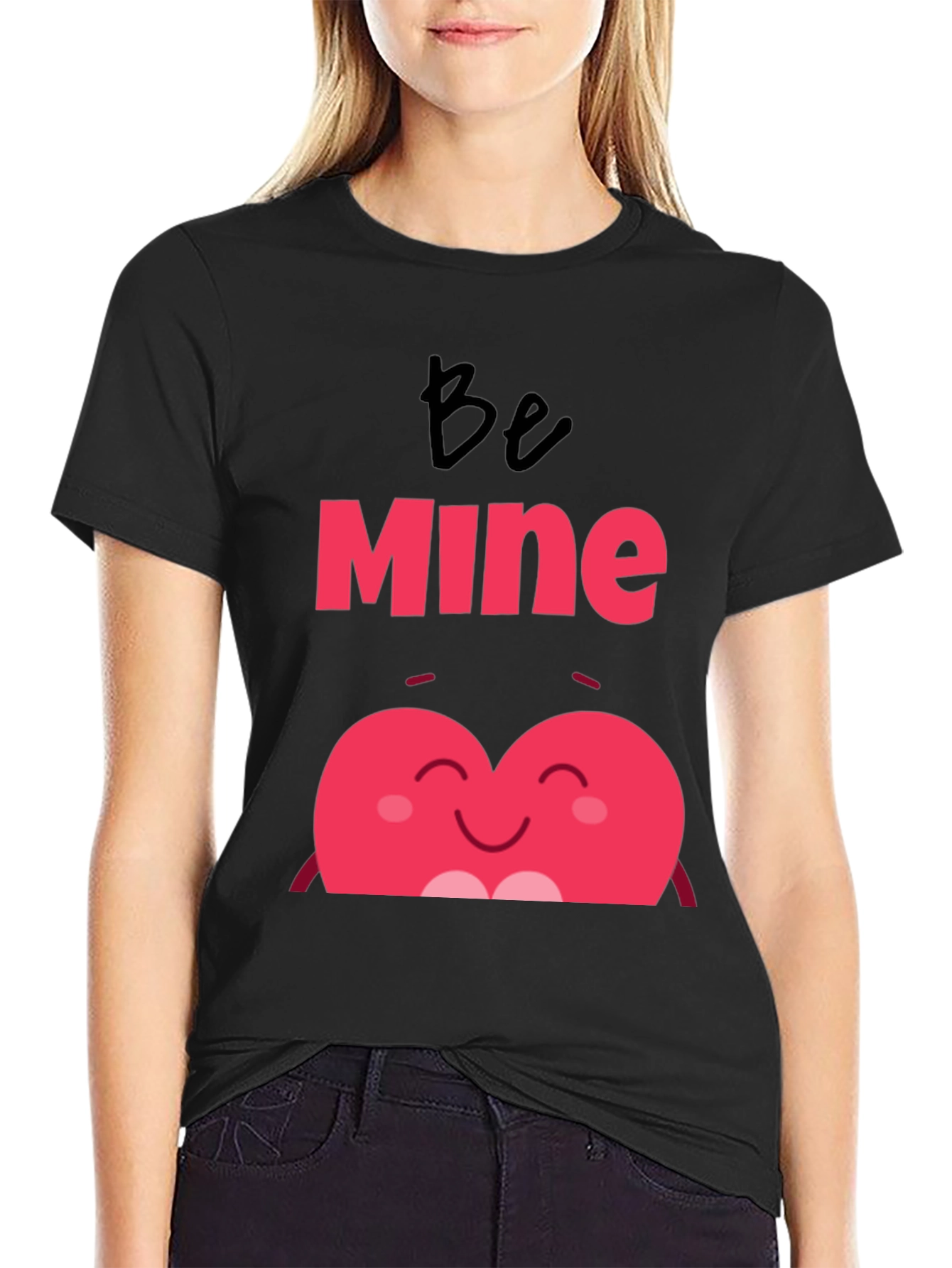 Be Mine Heart Valentines Day Black T-Shirt