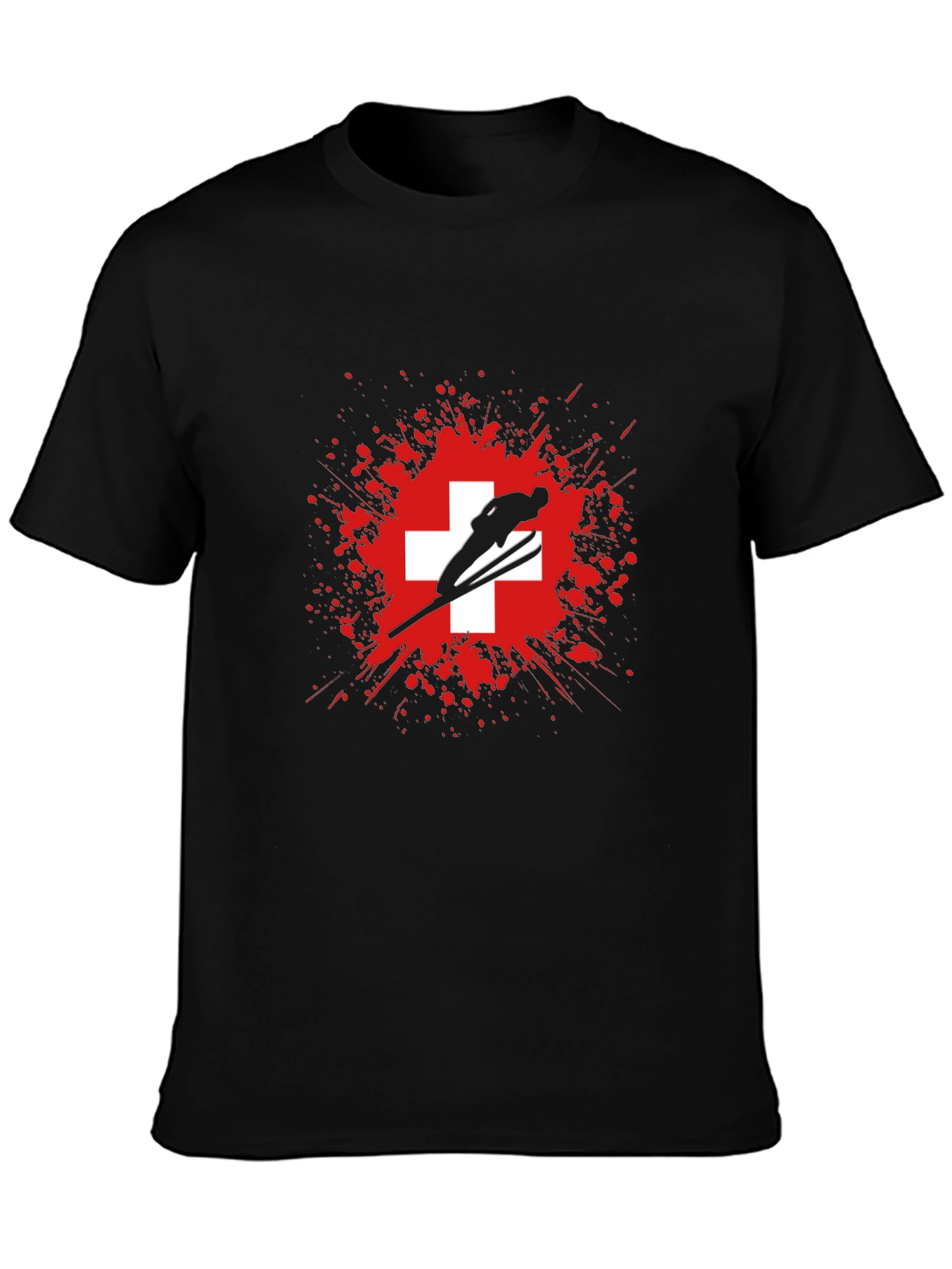 Ski Jumper Switzerland Flag Graphic T-Shirt