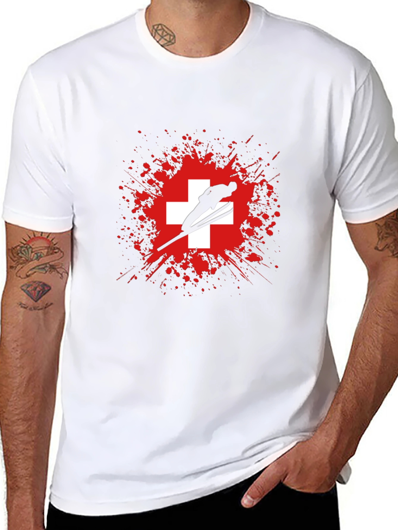 Ski Jumper Switzerland Flag Graphic T-Shirt