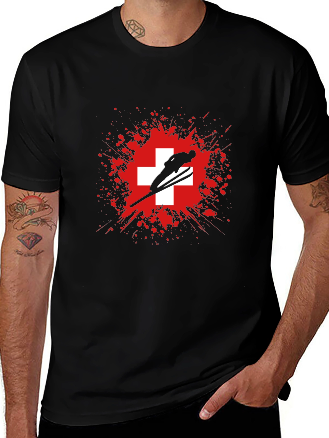 Ski Jumper Switzerland Flag Graphic T-Shirt