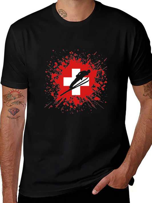 Ski Jumper Switzerland Flag Graphic T-Shirt