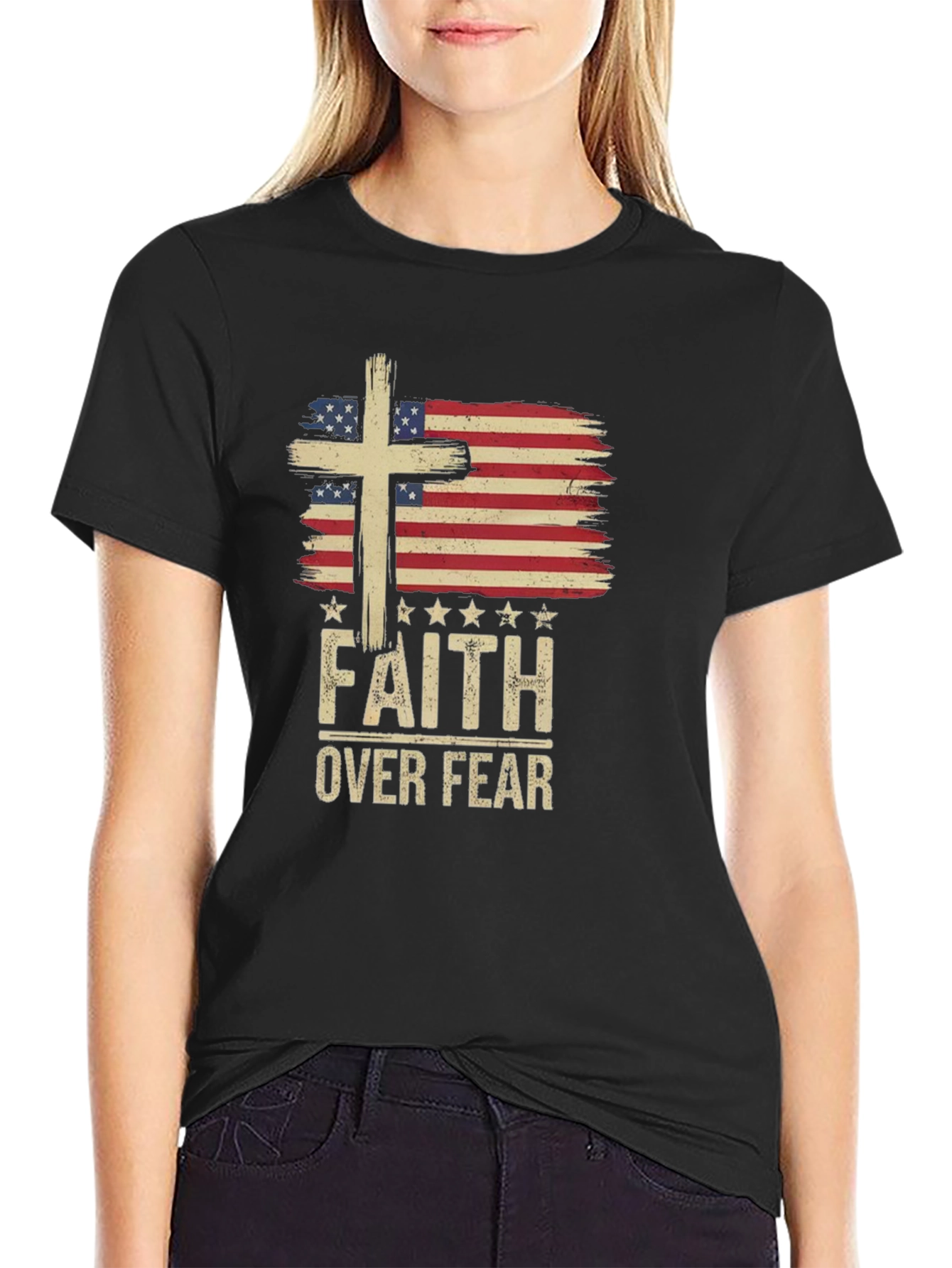 Faith Over Fear USA Flag Graphic Tee
