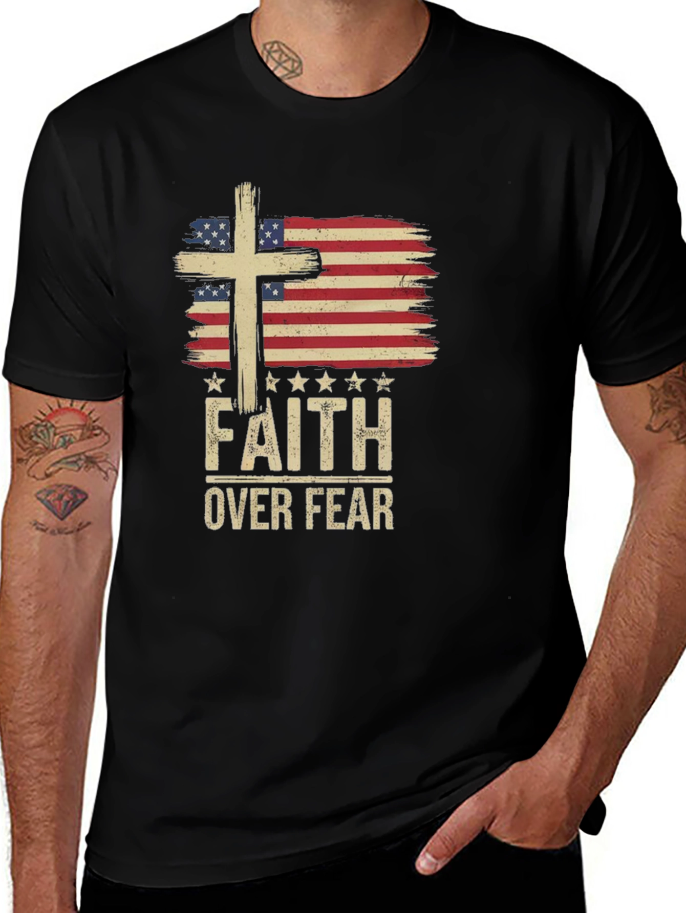 Faith Over Fear USA Flag Graphic Tee