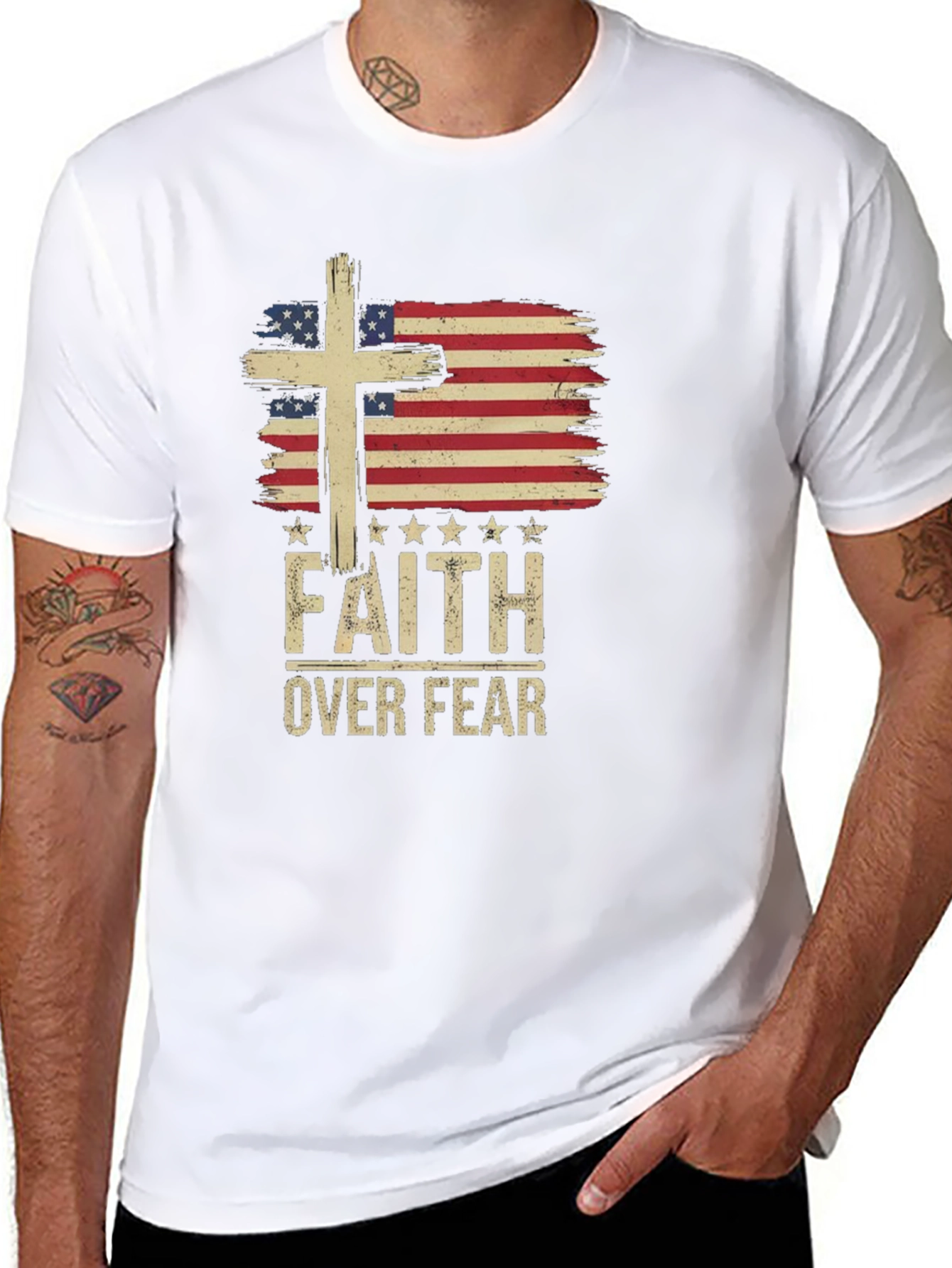 Faith Over Fear USA Flag Graphic Tee