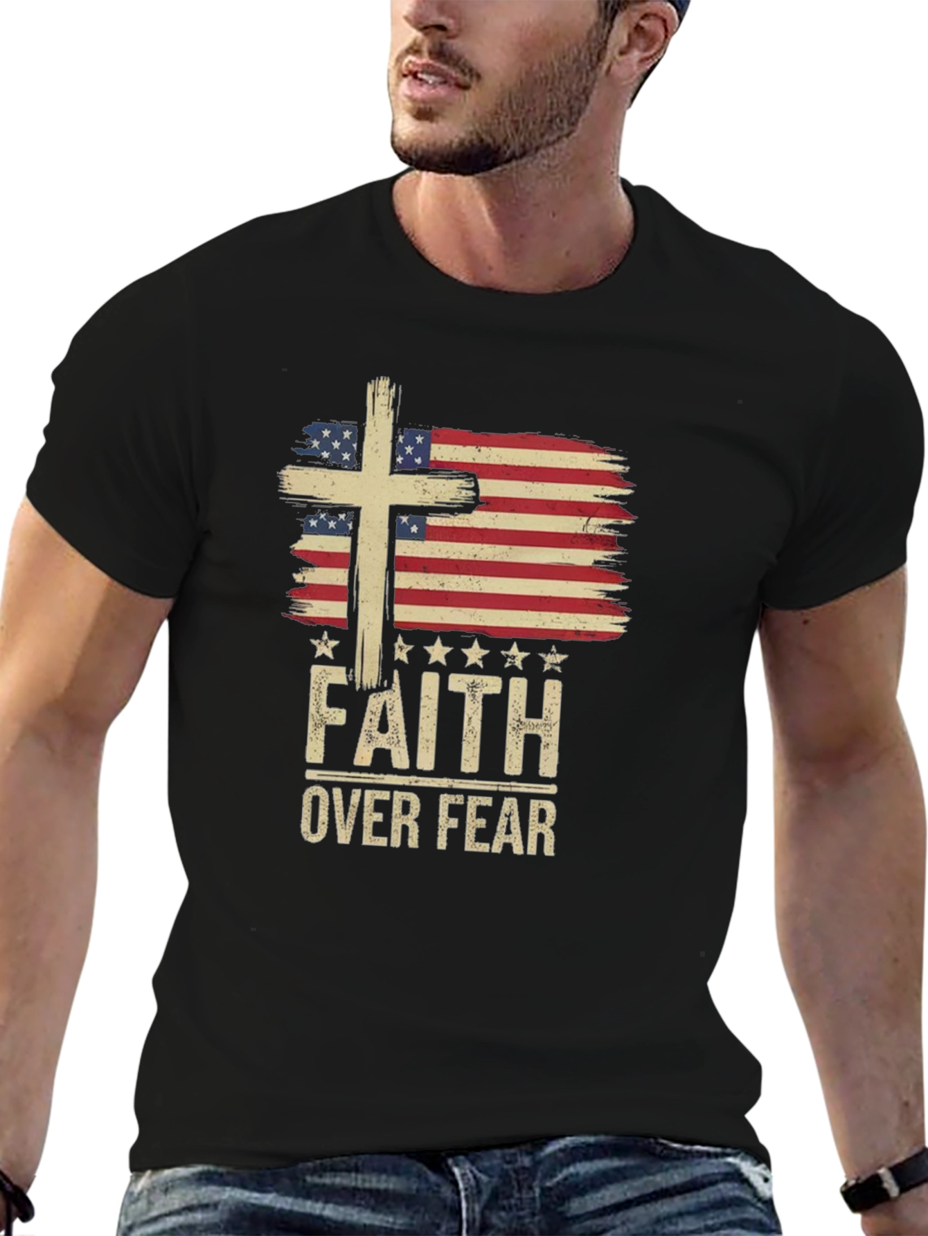 Faith Over Fear USA Flag Graphic Tee