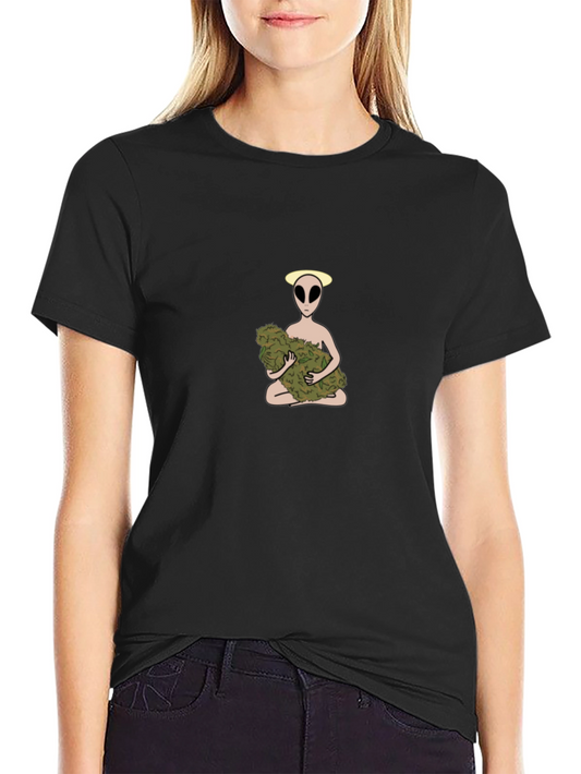 Alien Holding Weed Bud Graphic T-Shirt