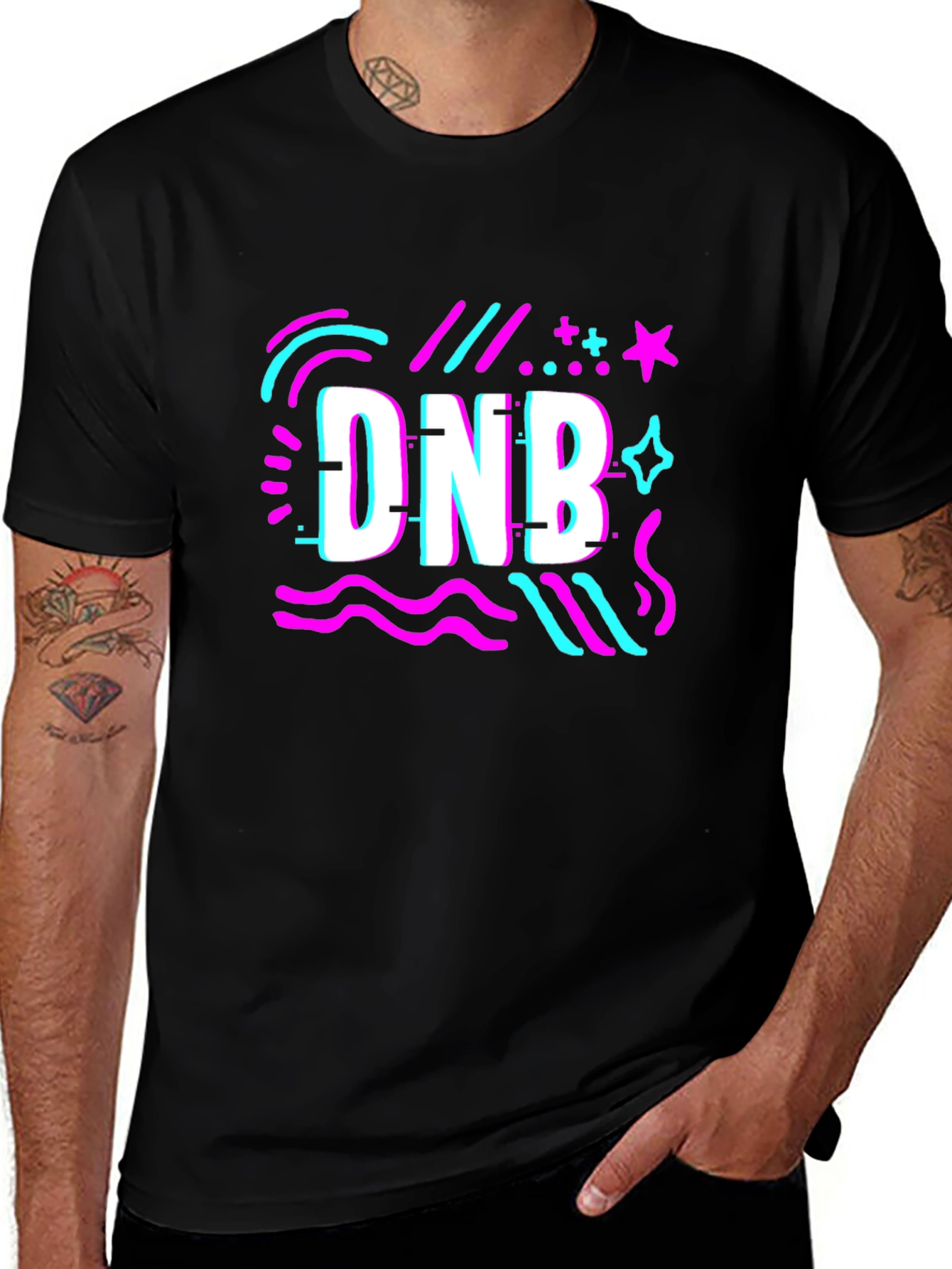 DNB Glitch Style Black T-Shirt