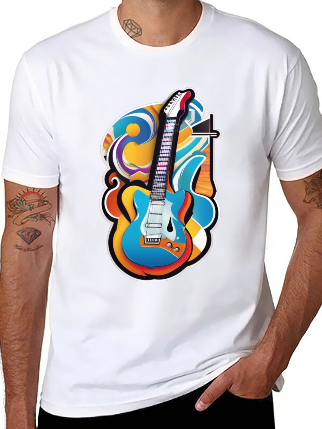 Guitar Art Graphic T-Shirt - Rock Style Tee