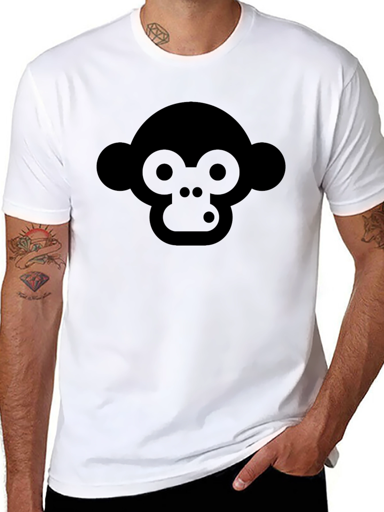 Monkey Face Graphic Black T-Shirt - Unisex