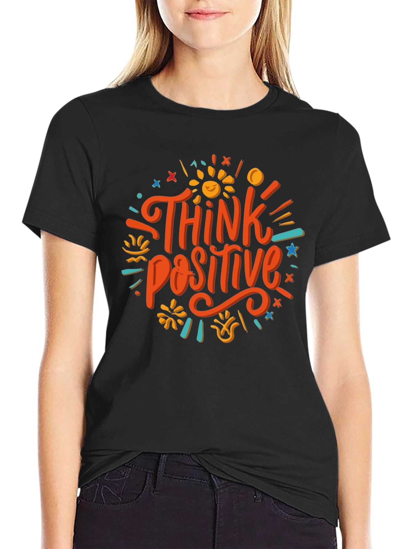 Think Positive Graphic Tee - Black Cotton Blend