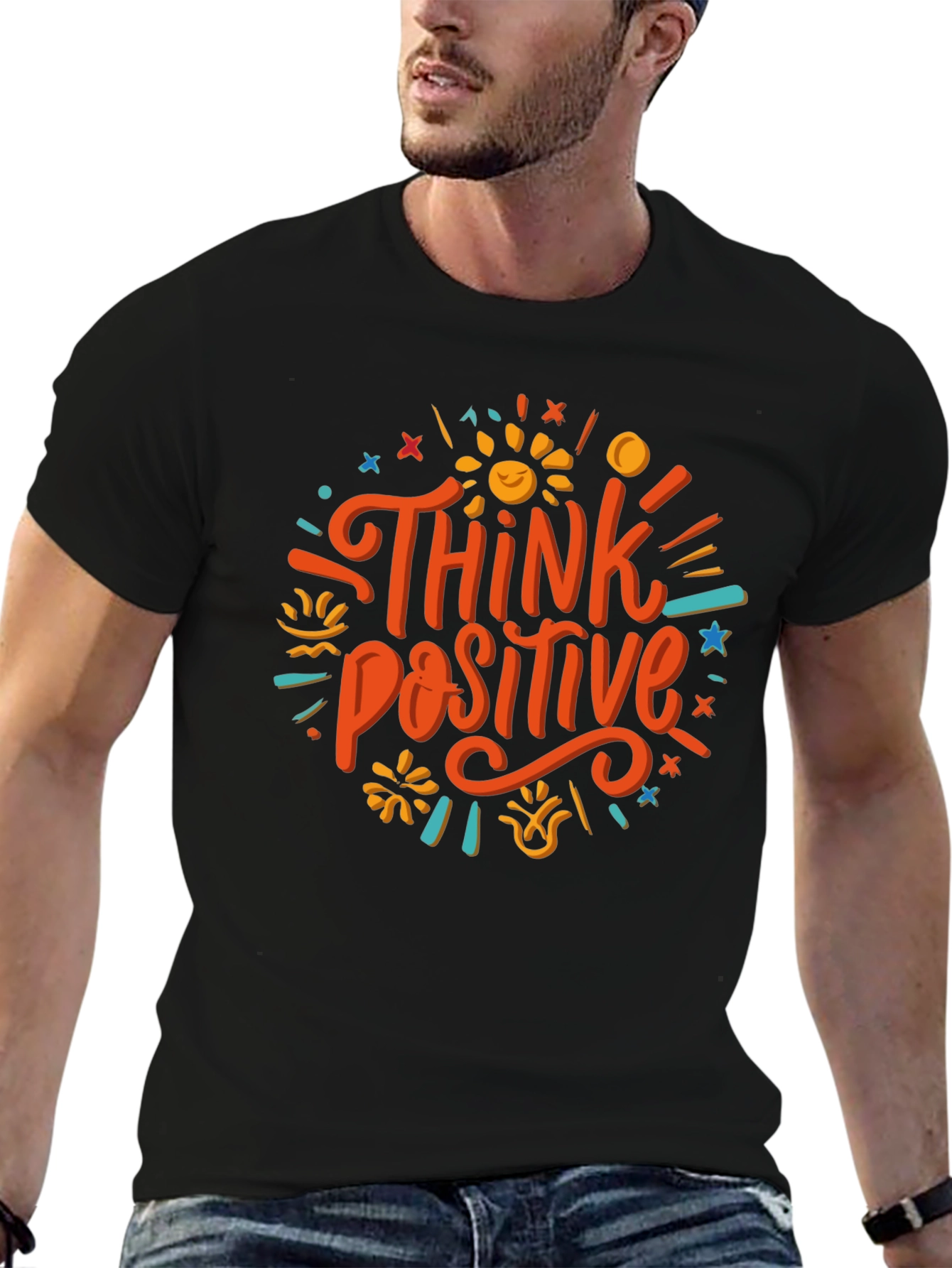 Think Positive Graphic Tee - Black Cotton Blend