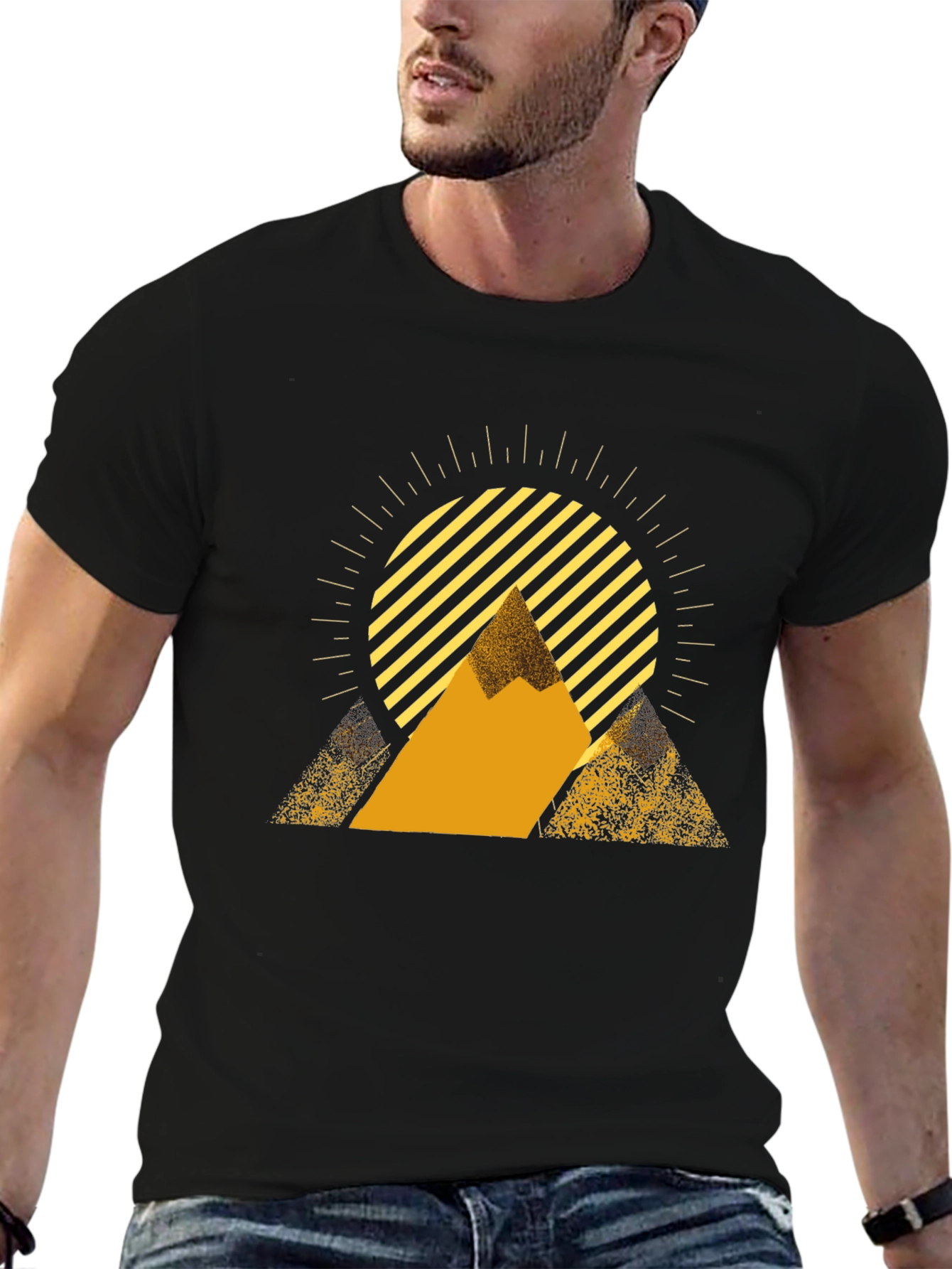 Mens Black Graphic Tee - Sunrise Mountain Design