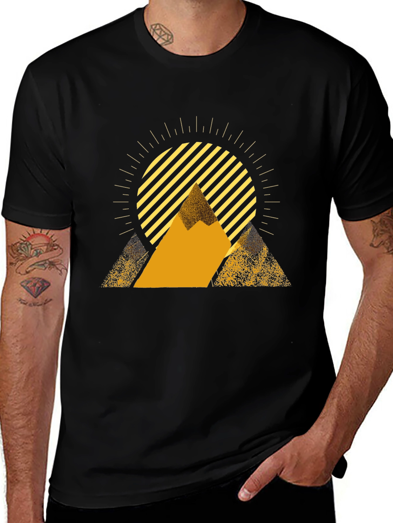 Mens Black Graphic Tee - Sunrise Mountain Design