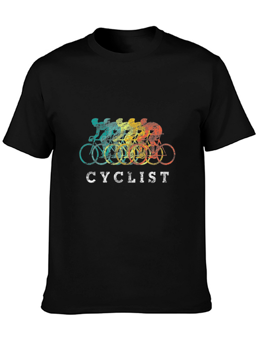 Retro Cyclist Graphic Tee - Black Cotton Blend Shirt