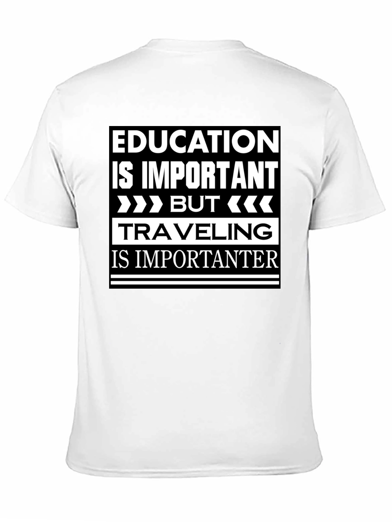 Education vs. Travel Black Graphic T-Shirt