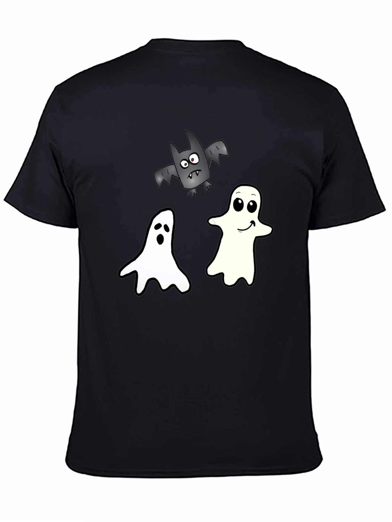 Spooky Season Tee: Ghosts and Bats Black T-Shirt