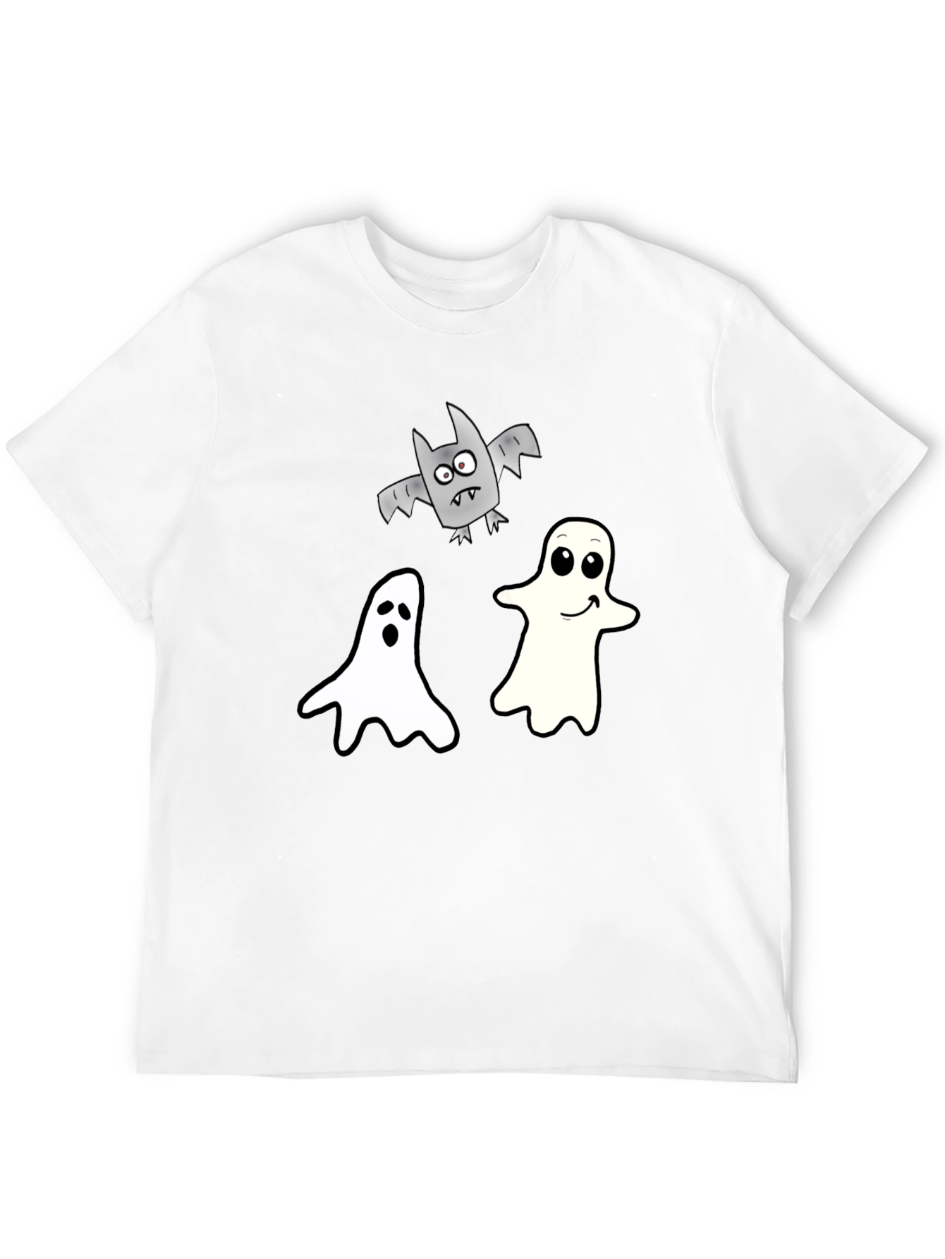 Spooky Season Tee: Ghosts and Bats Black T-Shirt