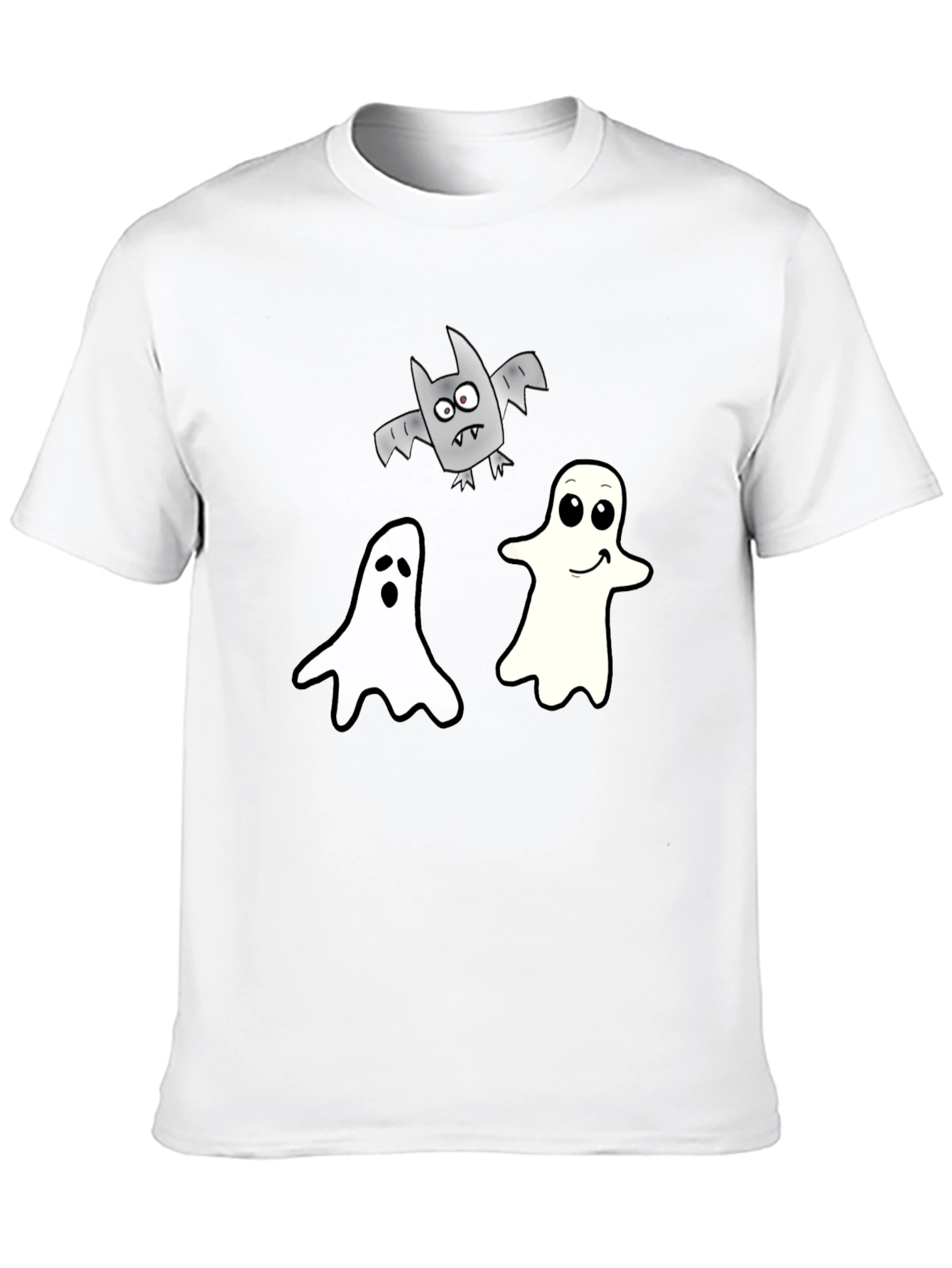Spooky Season Tee: Ghosts and Bats Black T-Shirt
