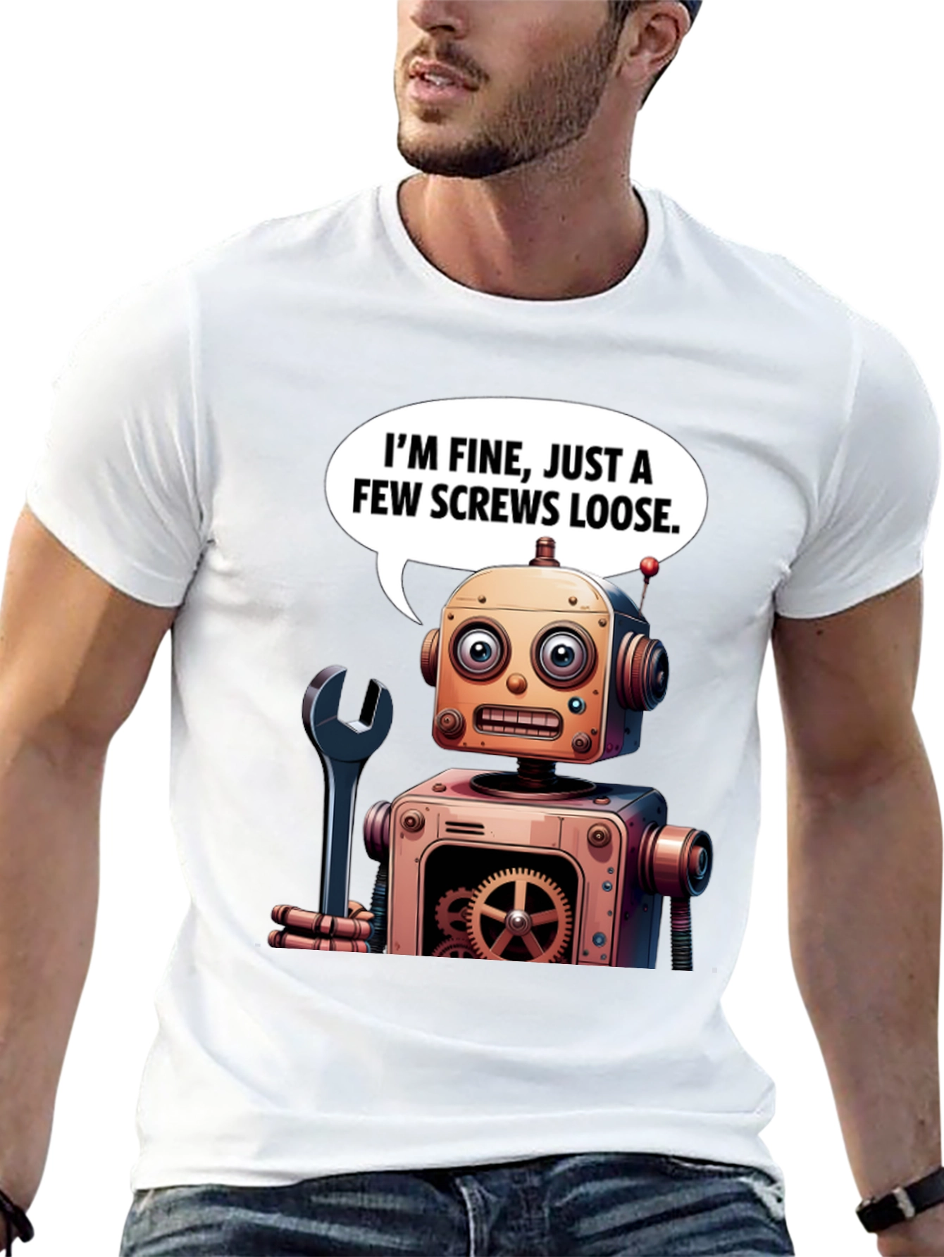 Funny Robot Screws Loose Graphic T-Shirt