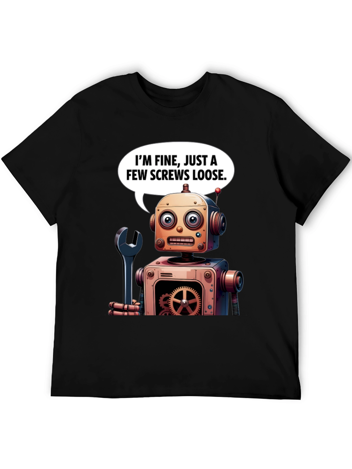 Funny Robot Screws Loose Graphic T-Shirt