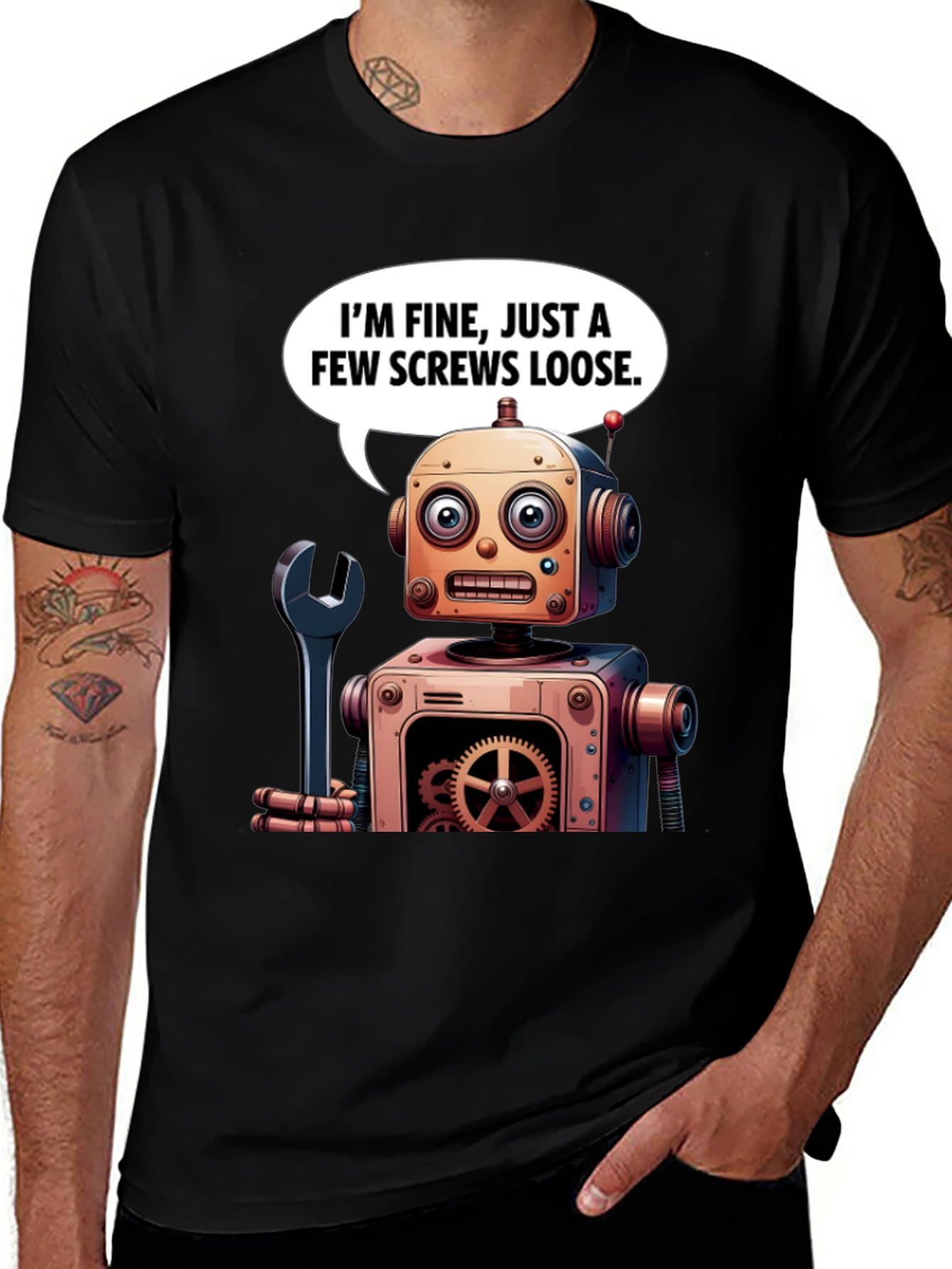 Funny Robot Screws Loose Graphic T-Shirt