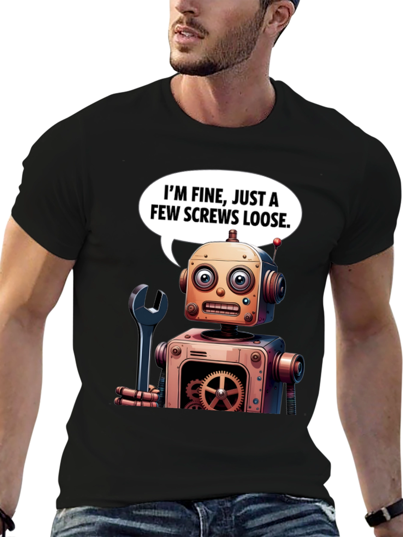Funny Robot Screws Loose Graphic T-Shirt