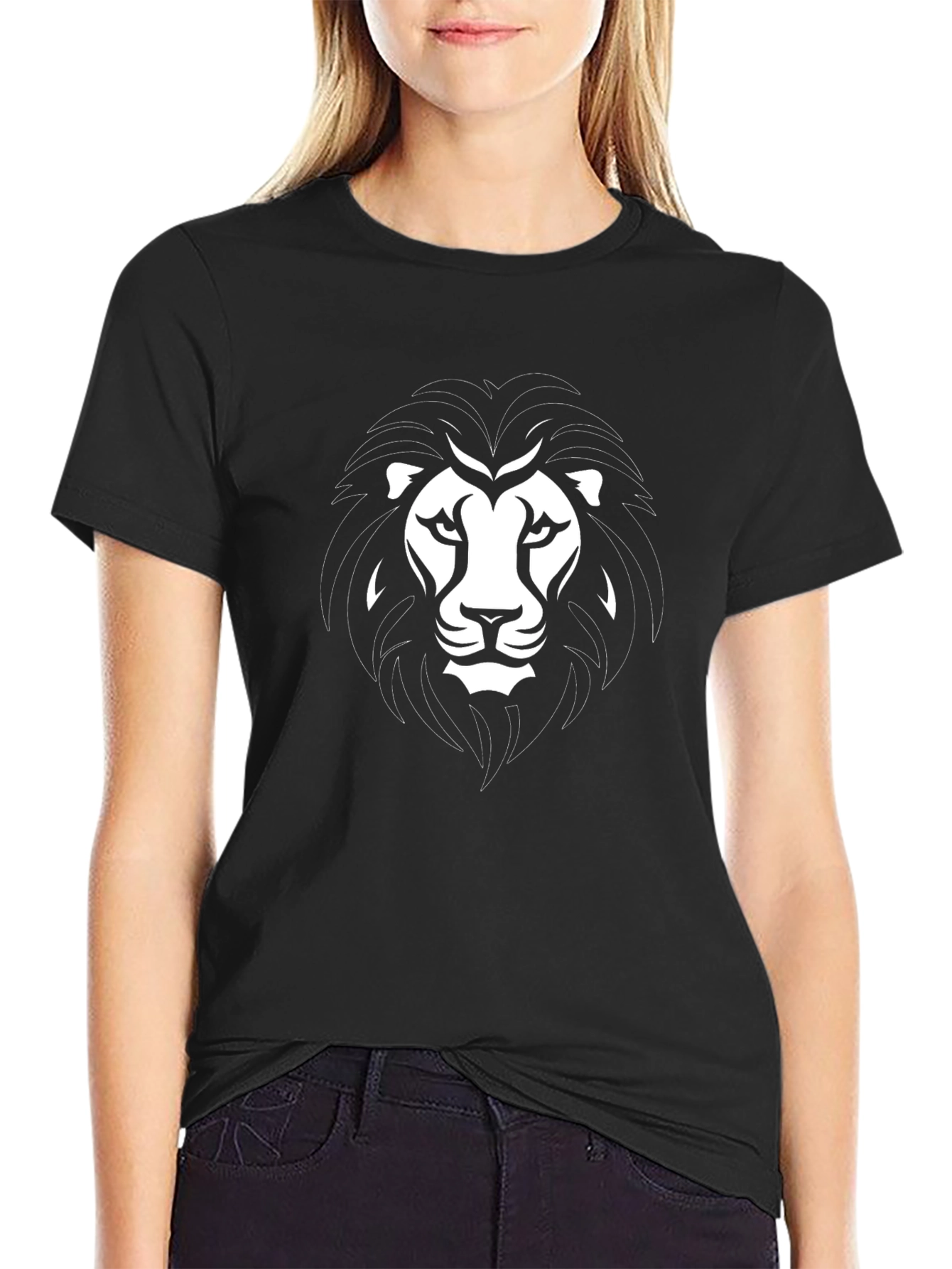 Lion Head Graphic Print Black T-Shirt