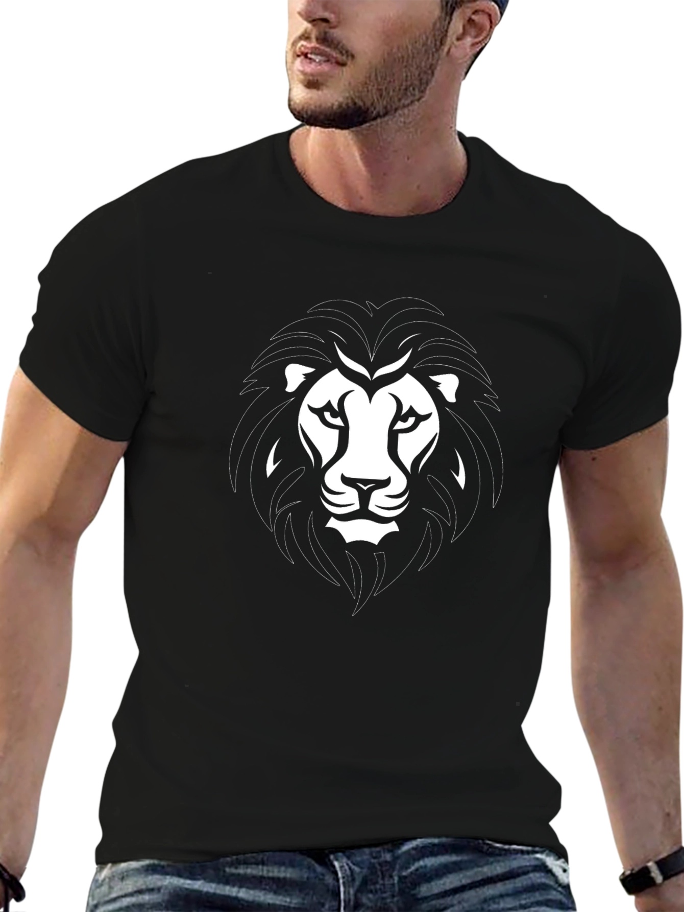 Lion Head Graphic Print Black T-Shirt