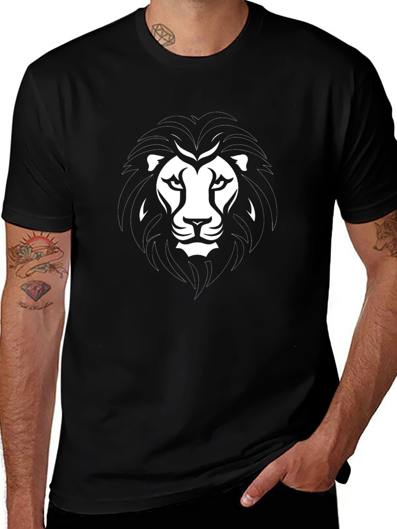Lion Head Graphic Print Black T-Shirt