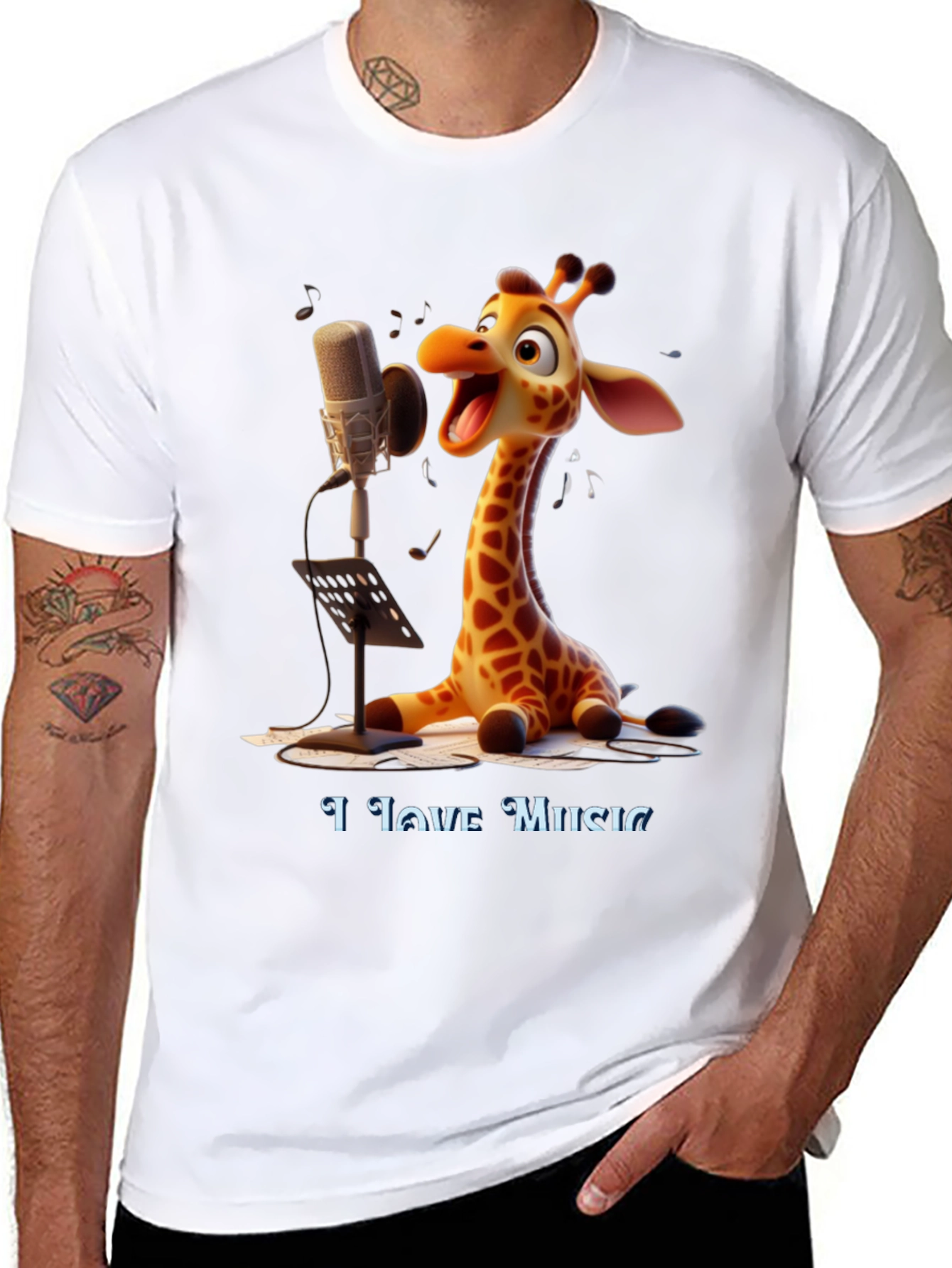 Giraffe Singer Graphic Tee - I Love Music T-Shirt