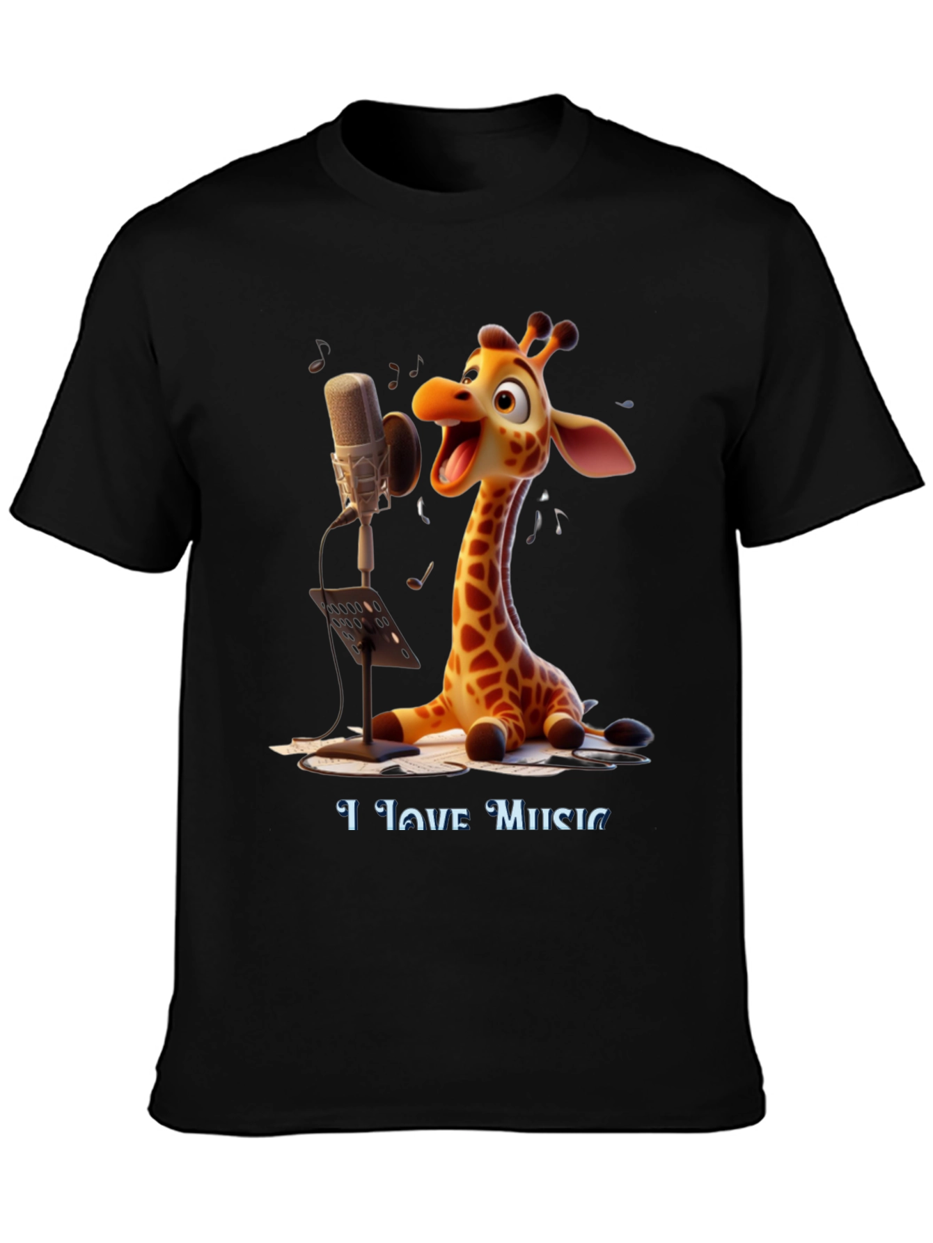 Giraffe Singer Graphic Tee - I Love Music T-Shirt