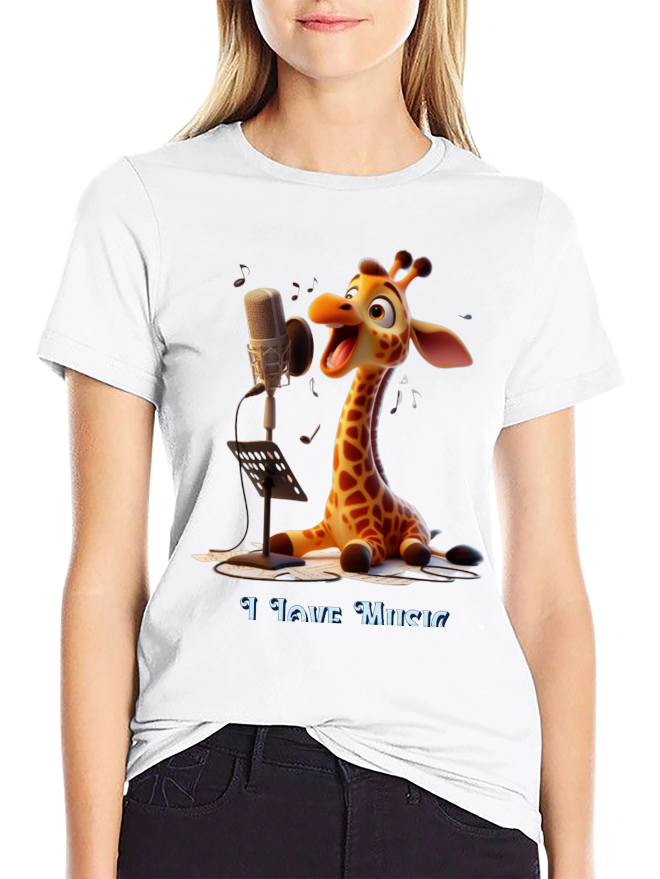 Giraffe Singer Graphic Tee - I Love Music T-Shirt
