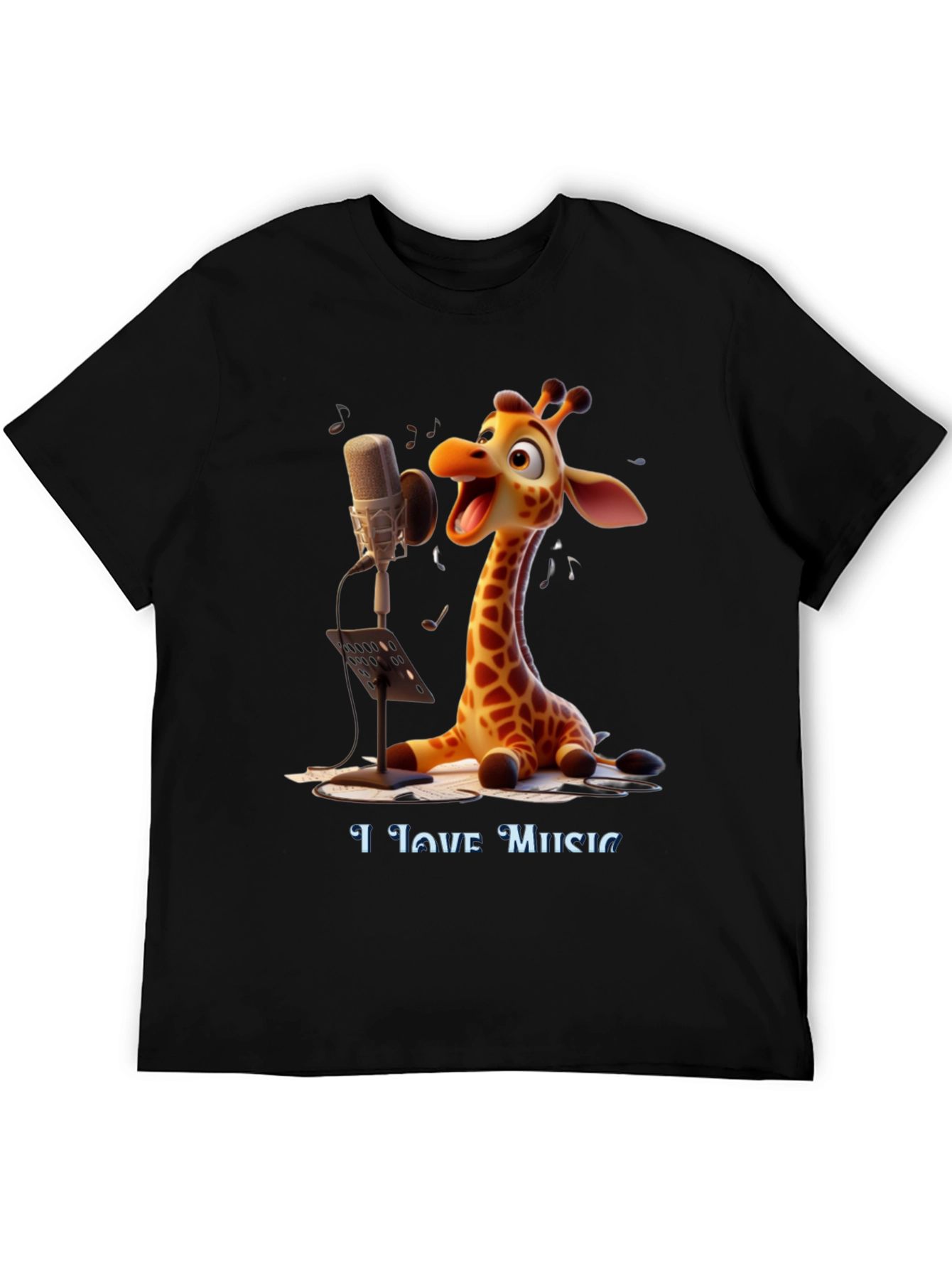 Giraffe Singer Graphic Tee - I Love Music T-Shirt
