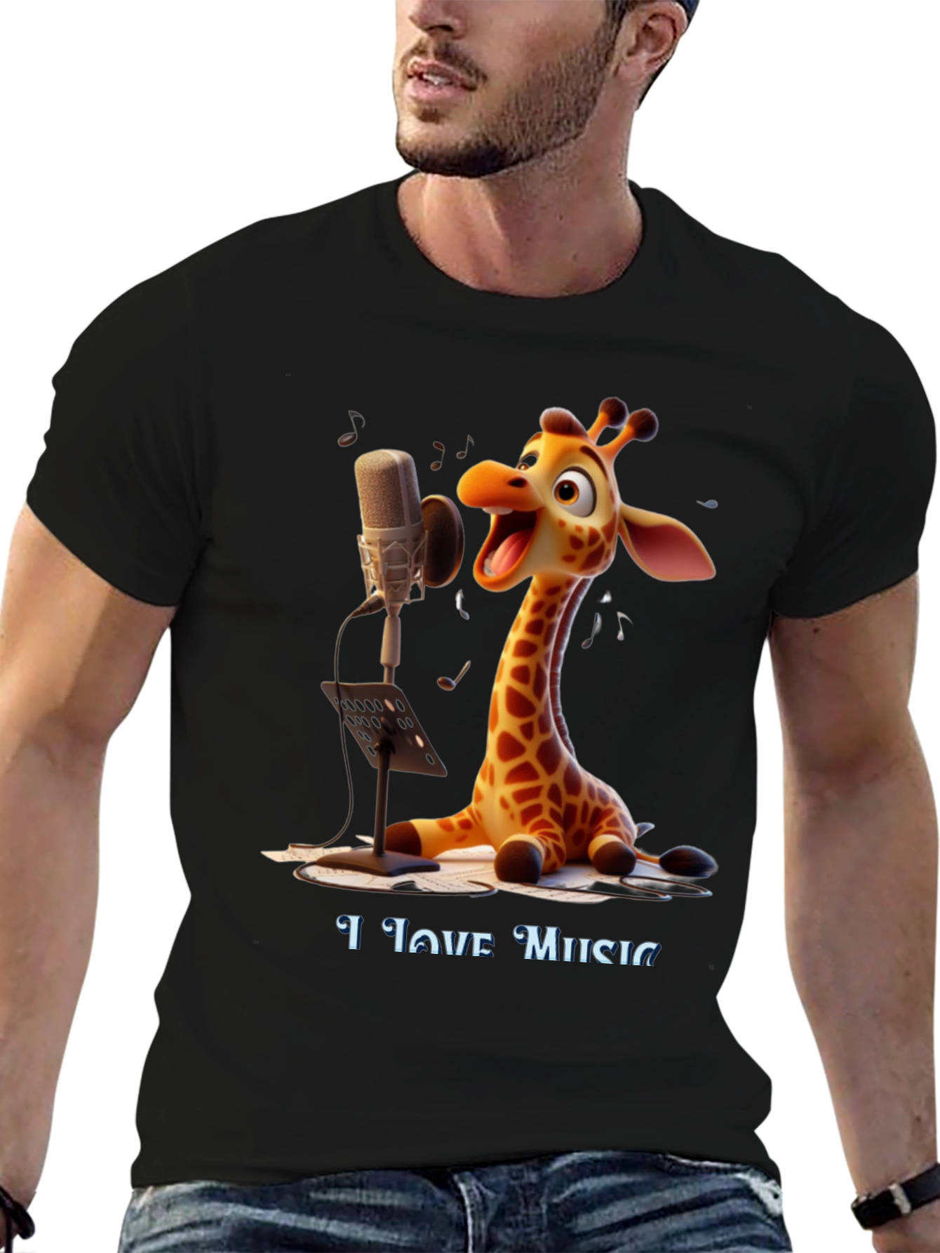 Giraffe Singer Graphic Tee - I Love Music T-Shirt