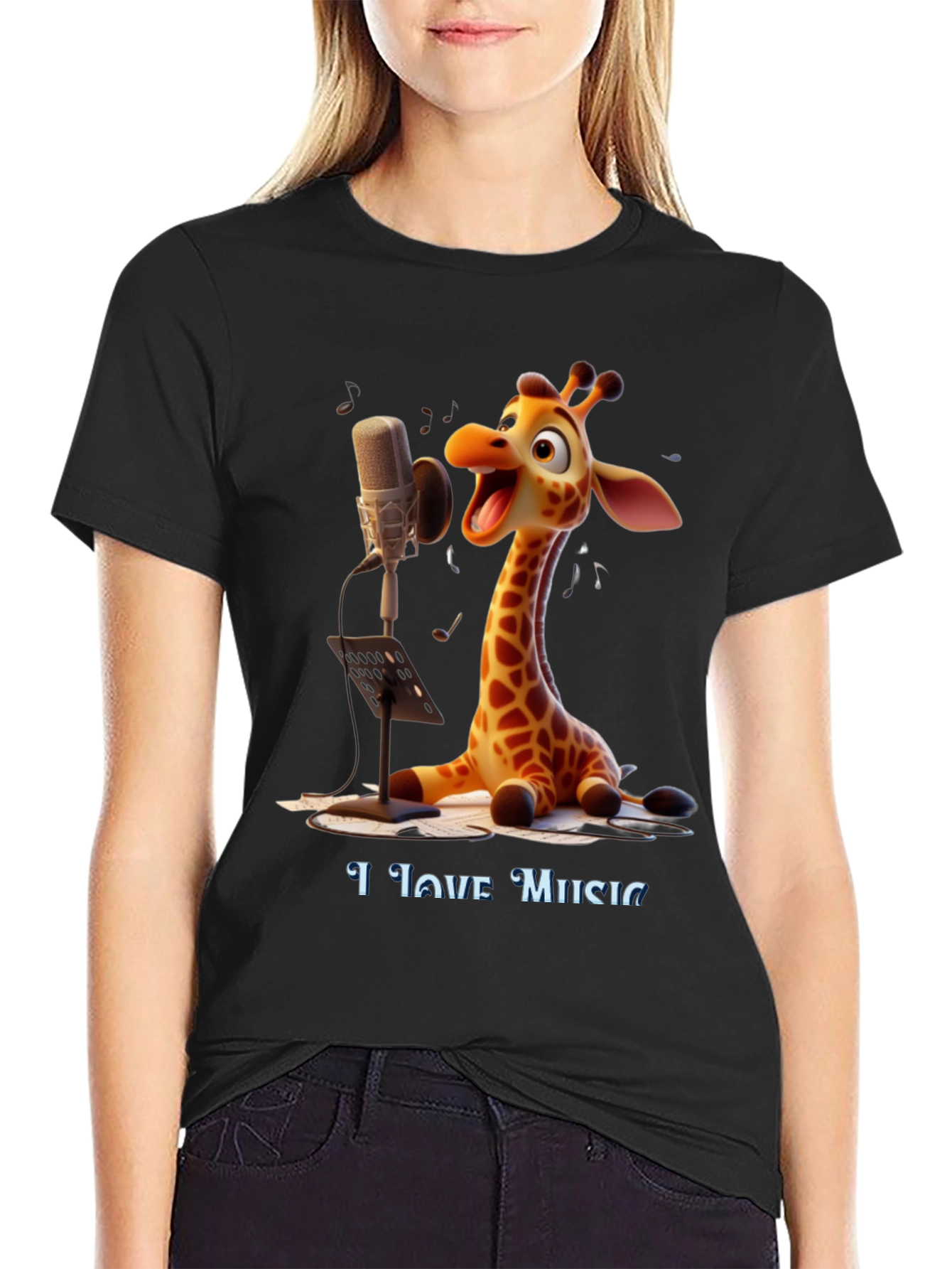 Giraffe Singer Graphic Tee - I Love Music T-Shirt