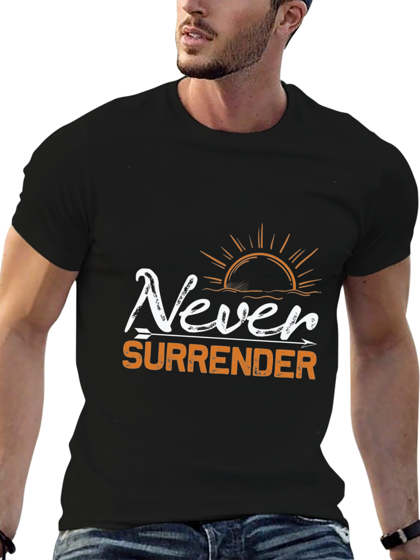 Never Surrender Graphic Print Black Tee