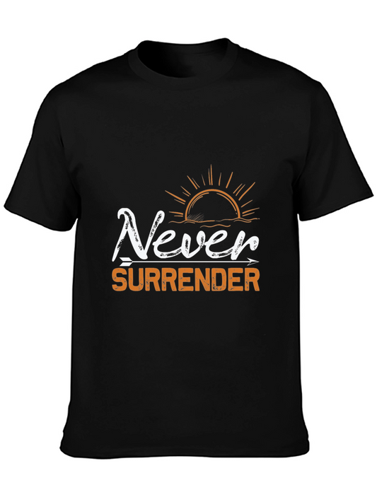 Never Surrender Graphic Print Black Tee