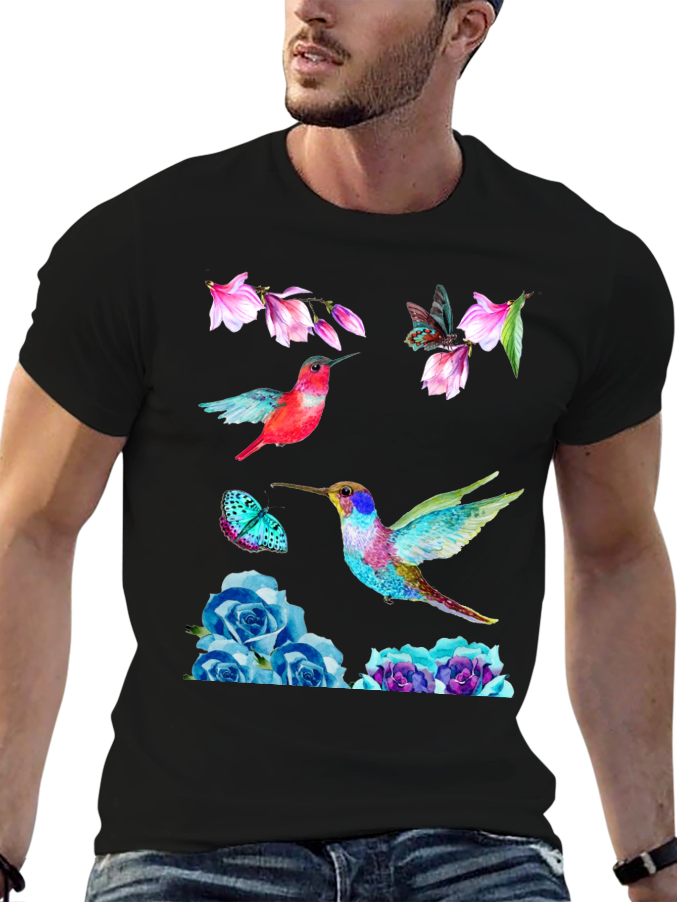 Hummingbird Floral Print T-Shirt