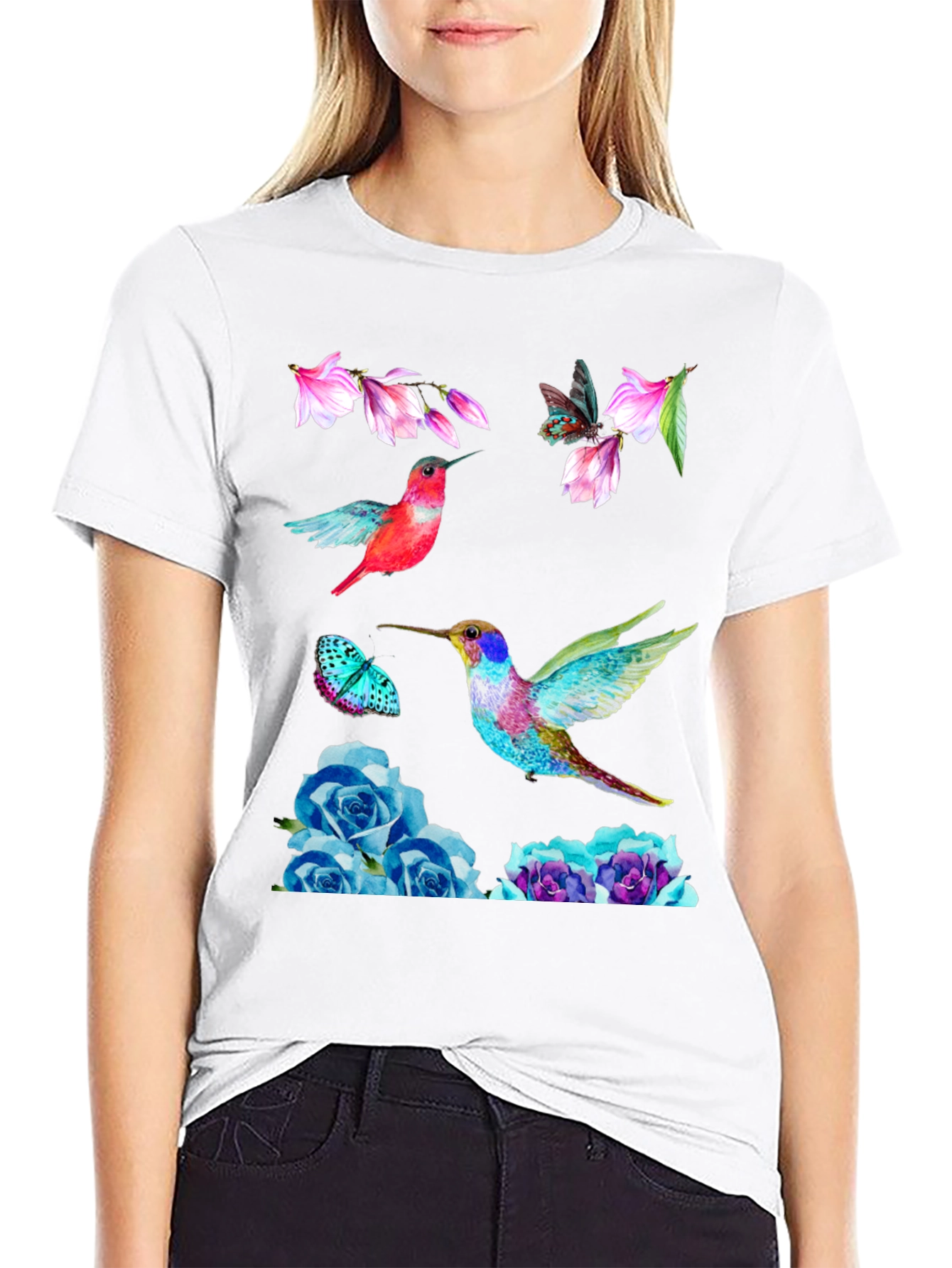 Hummingbird Floral Print T-Shirt