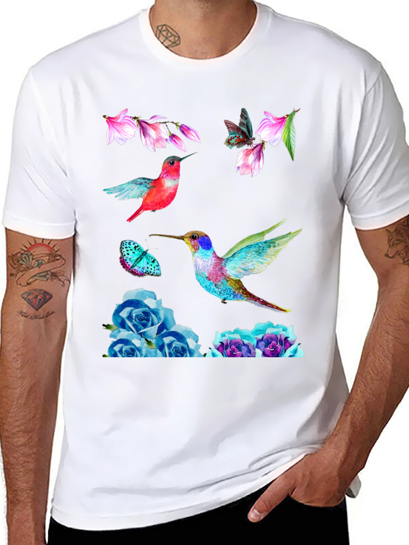Hummingbird Floral Print T-Shirt