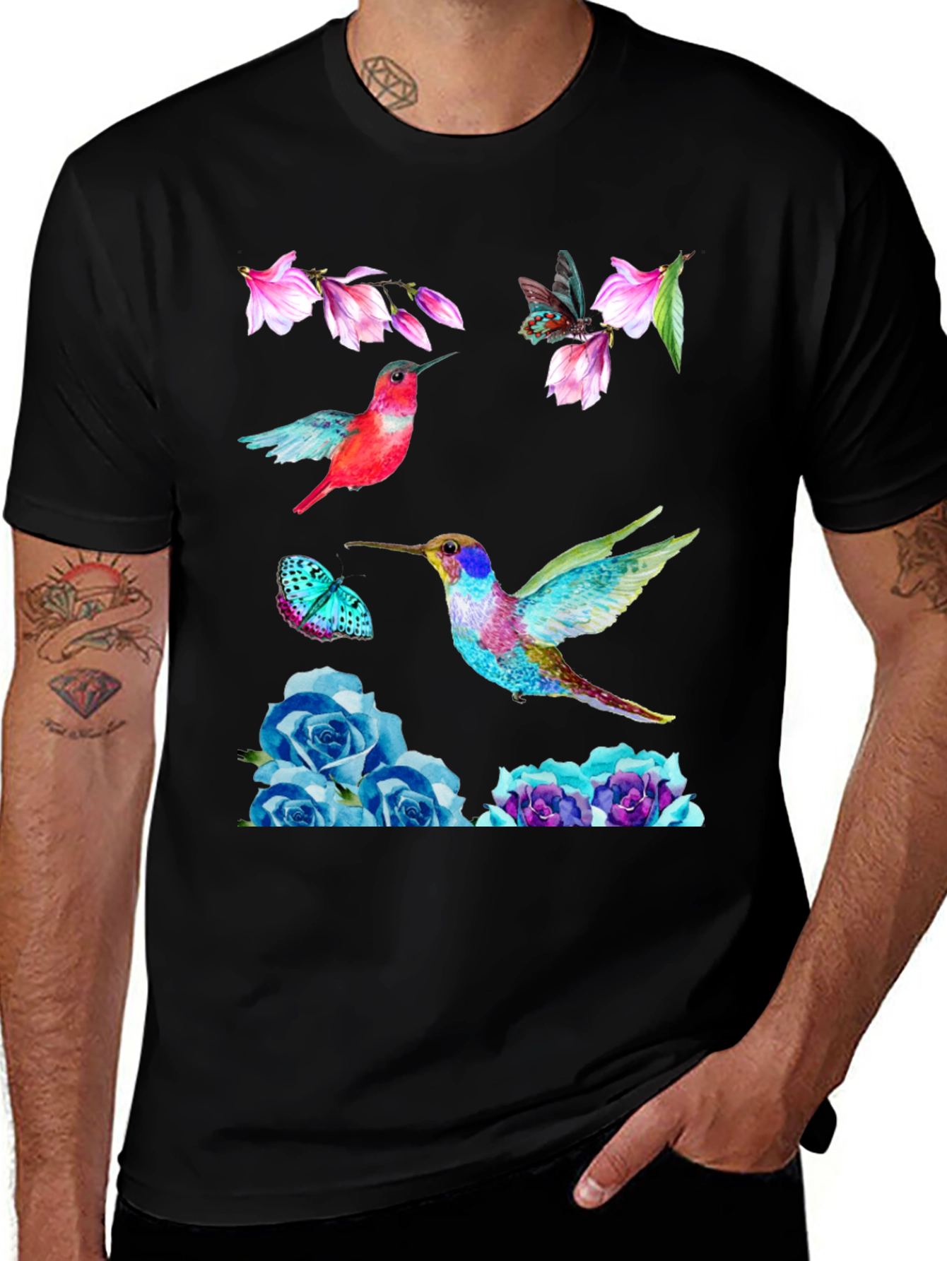 Hummingbird Floral Print T-Shirt