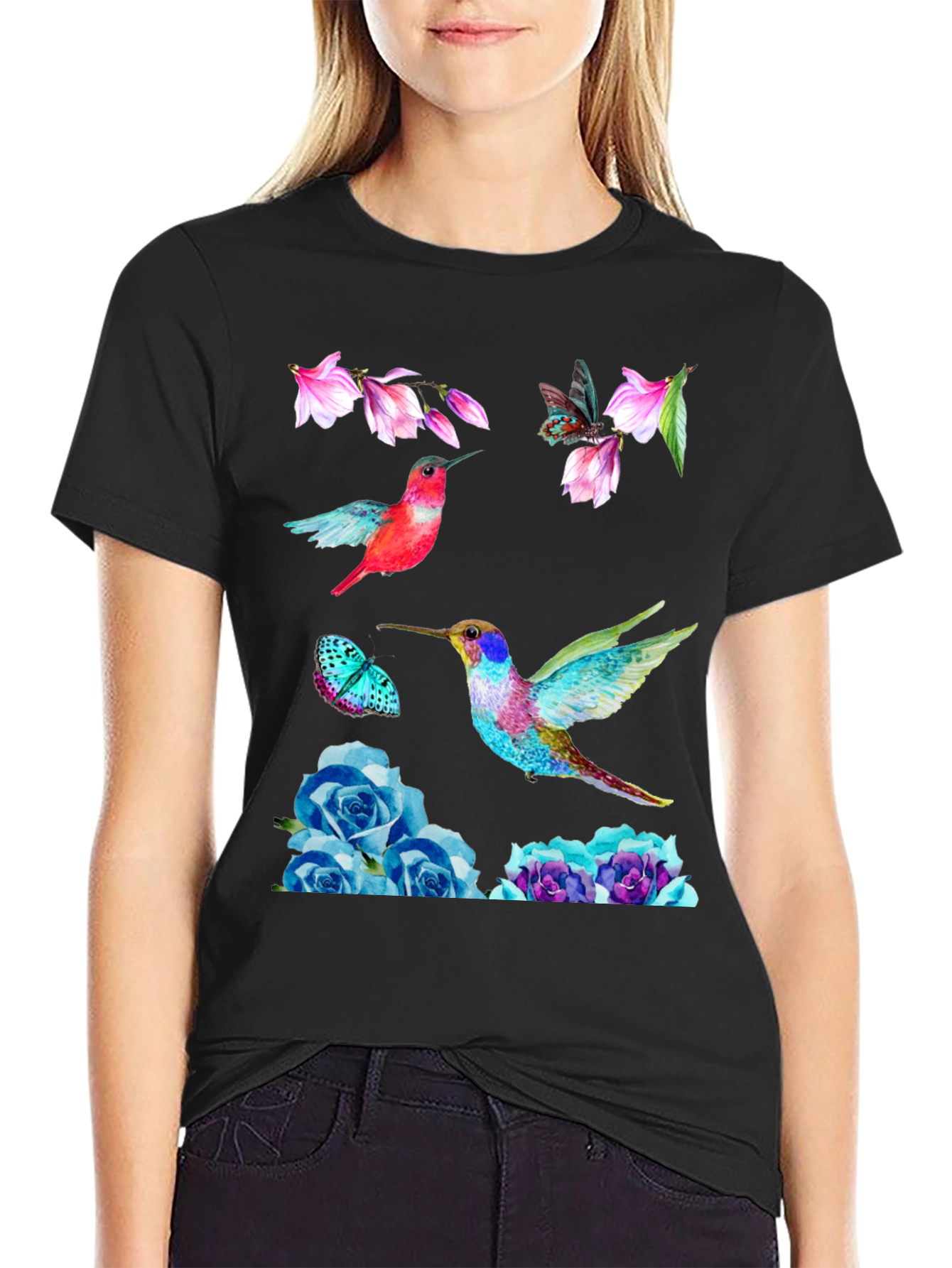 Hummingbird Floral Print T-Shirt